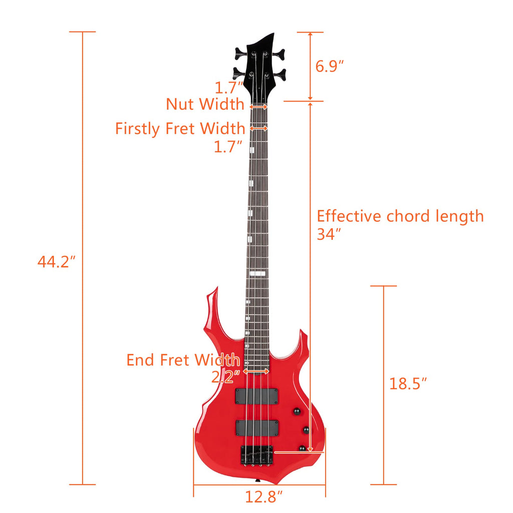 Ktaxon Electric Bass Guitar Full Size Flame Design Bass Set with 20 Watt Amplifier, Portable Bass Bag, Superior Amp Wire, Adjustable Guitar Strap, Plectrum, Wrench Tool(Matte Black)
