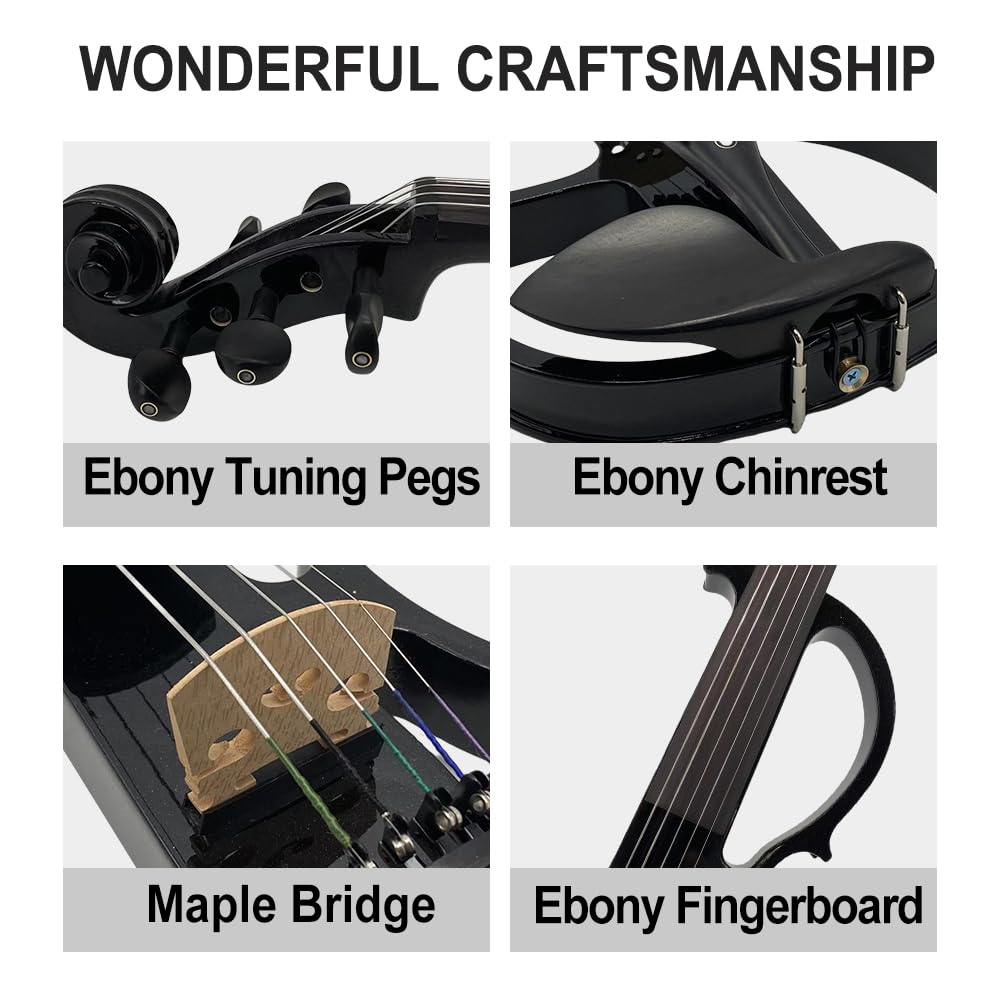 Vetimobato 16 Inch Silent Electric Viola Set- Solidwood Body with Ebony Fittings Metallic Coating Full Viola Set for Beginner Practice Professional Performance and Studio Recording (Blue, 4 String)