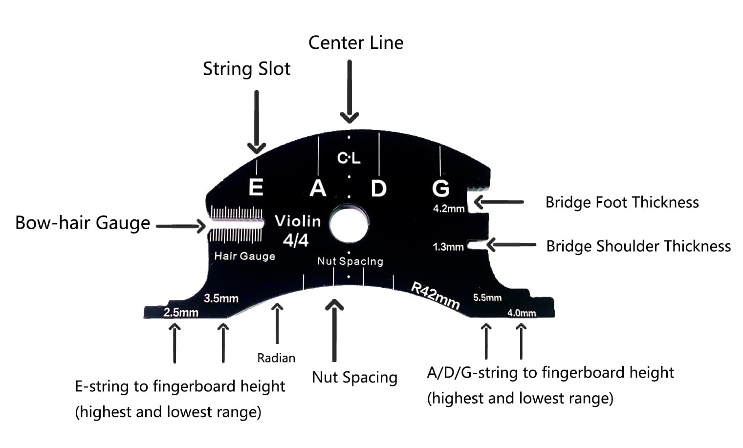 4/4 Violin Bridge Fingerboard Template Repair Reference Tool Violin Making Tools