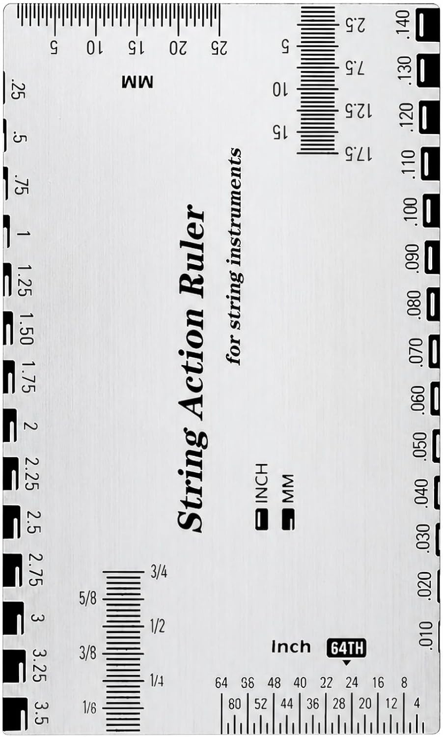 Guitar String Action Ruler, Stainless Steel String Gauge Measuring Tool with Inch & MM Scale for Electric Acoustic Guitar Bass, Precision Luthier Tool with Instruction Manual