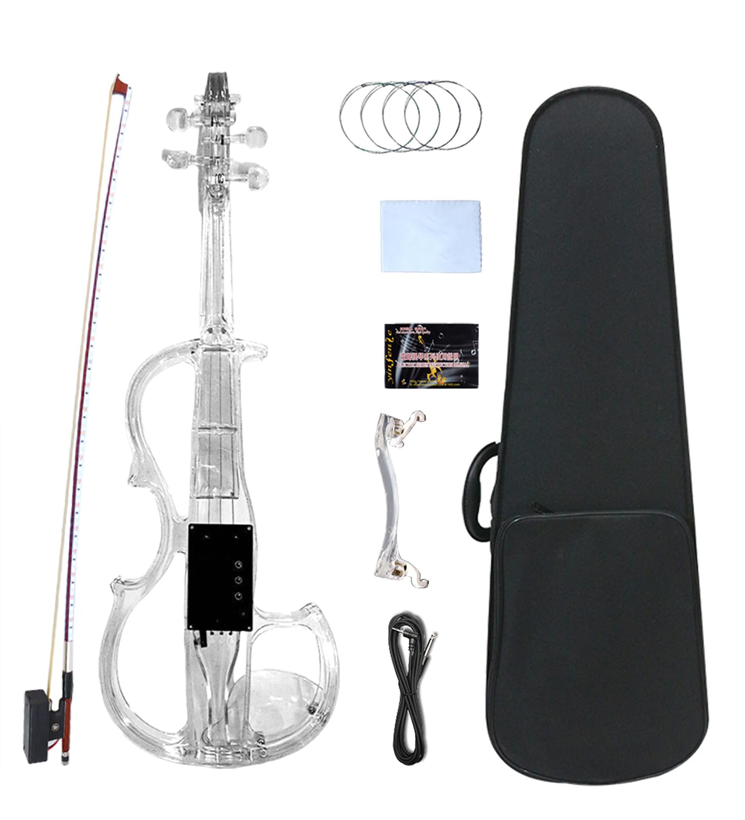 Vetimobato Electric Violin 4/4 Full Size Solid Wood Silent Violin Set for Adults Beginner Practice Electric Fiddle with Ebony Fittings Hard Case & Bow(4 String White)