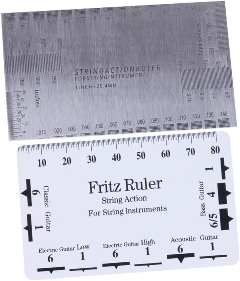 2Pcs String Action Gauge Ruler Measurement Tool for Electric Acoustic and Bass Guitars Includes and Rulers for Precise String Height