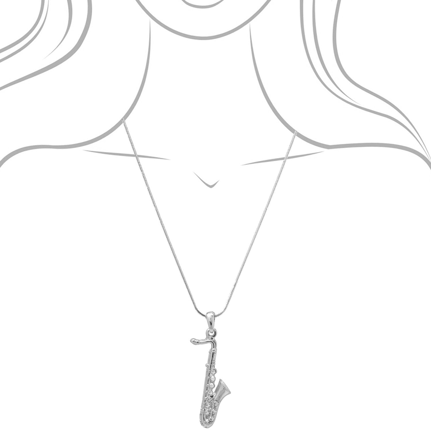 Spinningdaisy Saxophone Necklace for Women Men, Gold or Silver Plated