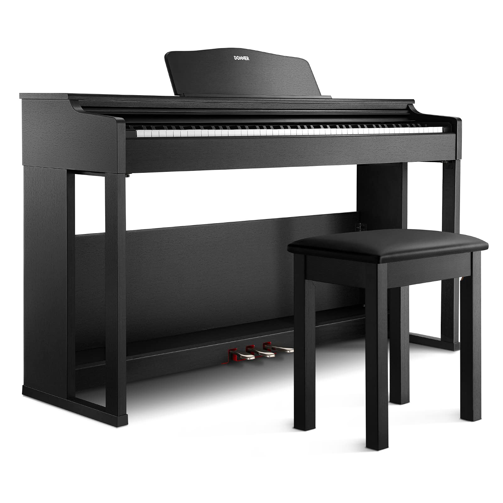 Donner DDP-100S Digital Piano 88 Key Weighted Graded Hammer-Action Piano Keyboard with MIDI In/Out, 200 Sounds & Rhythms, 100 Demo, Electric Piano with Bench for Beginner Professional