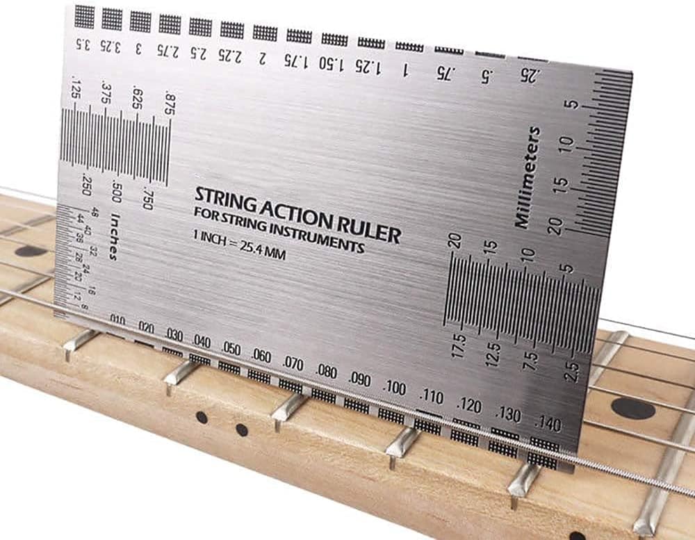 Jiayouy 11 Pieces Guitar Luthier Tool Kit Including 9pcs Understring Radius Gauge String Action Gauge Ruler 32 Blades Feeler Gauge for Guitar and Bass Setup