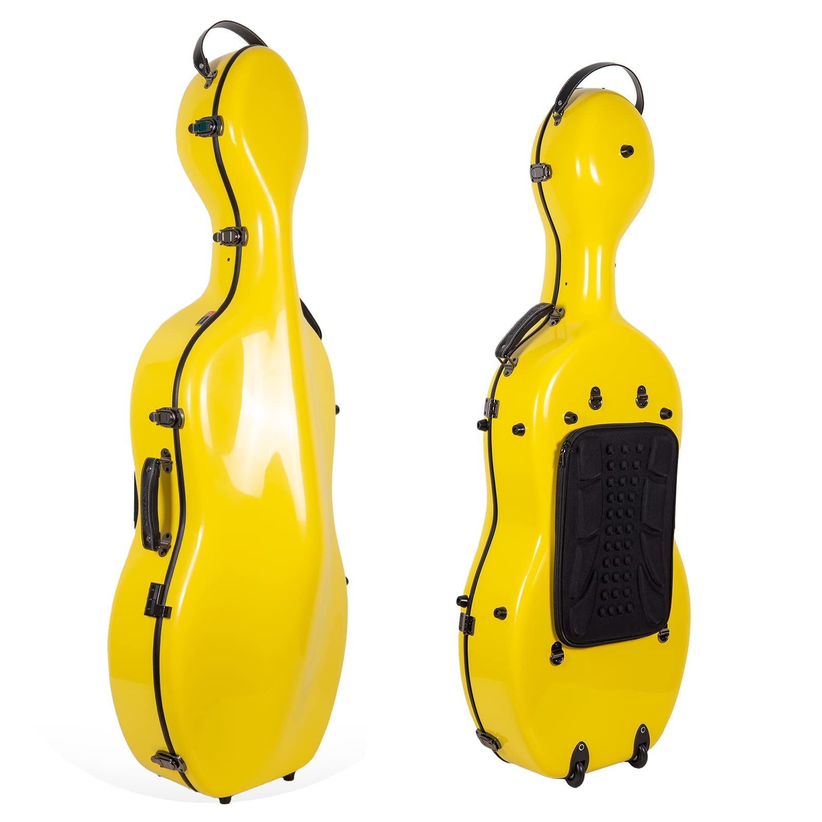 Crossrock Fiberglass Cello 4/4 Full Size Hardshell Case with Wheels in Yellow