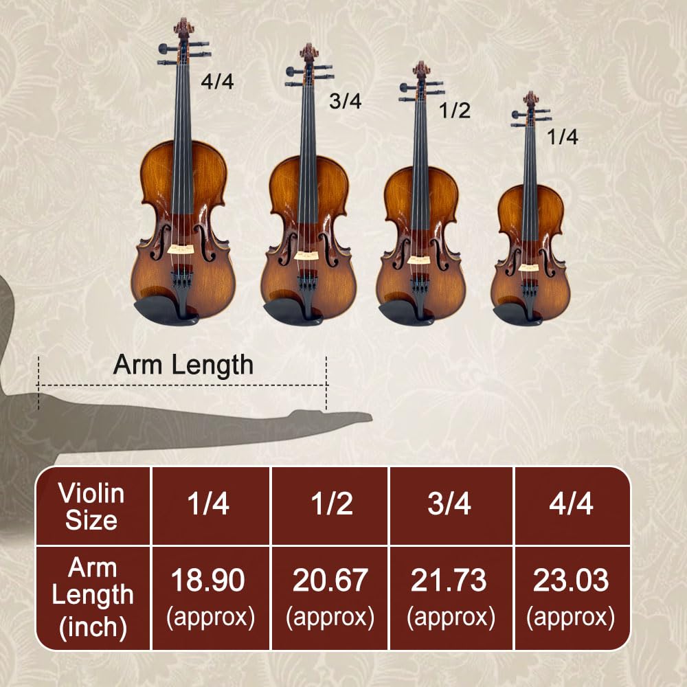 1/2 Violin Set for Beginners Violin Fiddle Set for Beginners with Shoulder Rest Bow Bridge Hard Case and Extra 4strings