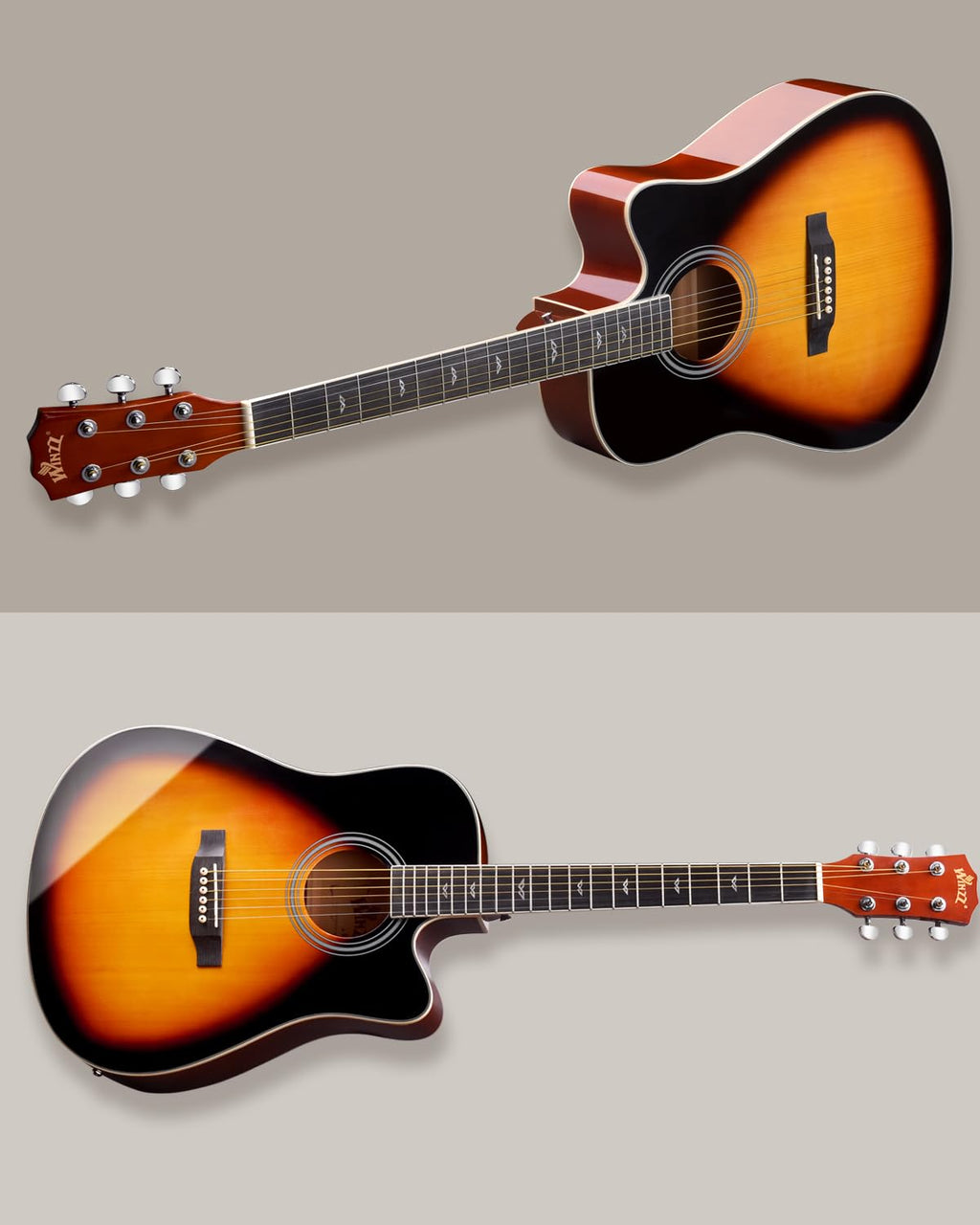Winzz 4/4 Electro Acoustic Guitar, Left-Handed Western Guitar Set, Adult Beginners, Acoustic Guitar 41 Inch with 4-Band Equaliser (Dreadnought,Glossy Sunburst)