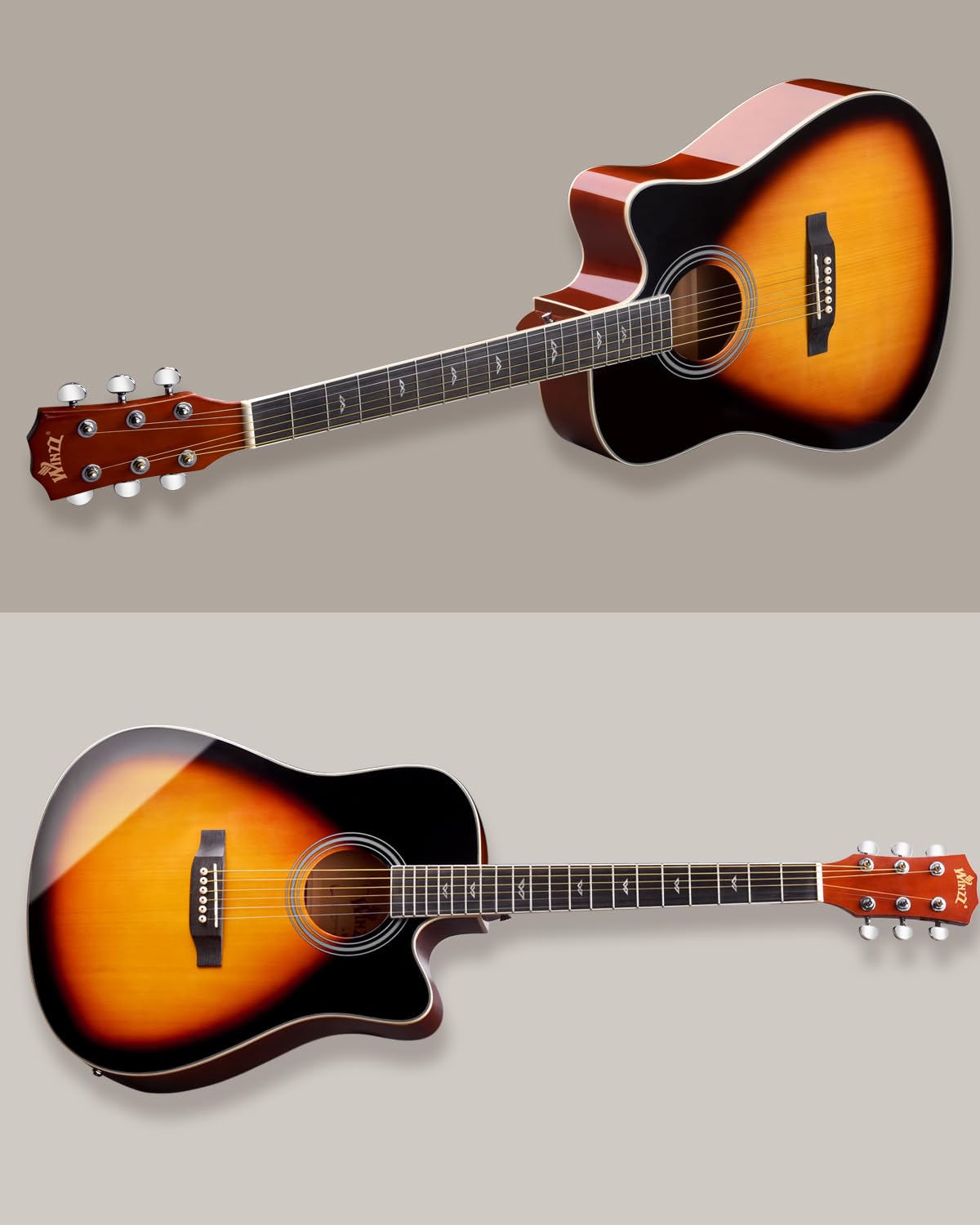 Winzz 4/4 Electro Acoustic Guitar, Left-Handed Western Guitar Set, Adult Beginners, Acoustic Guitar 41 Inch with 4-Band Equaliser (Dreadnought,Glossy Sunburst)