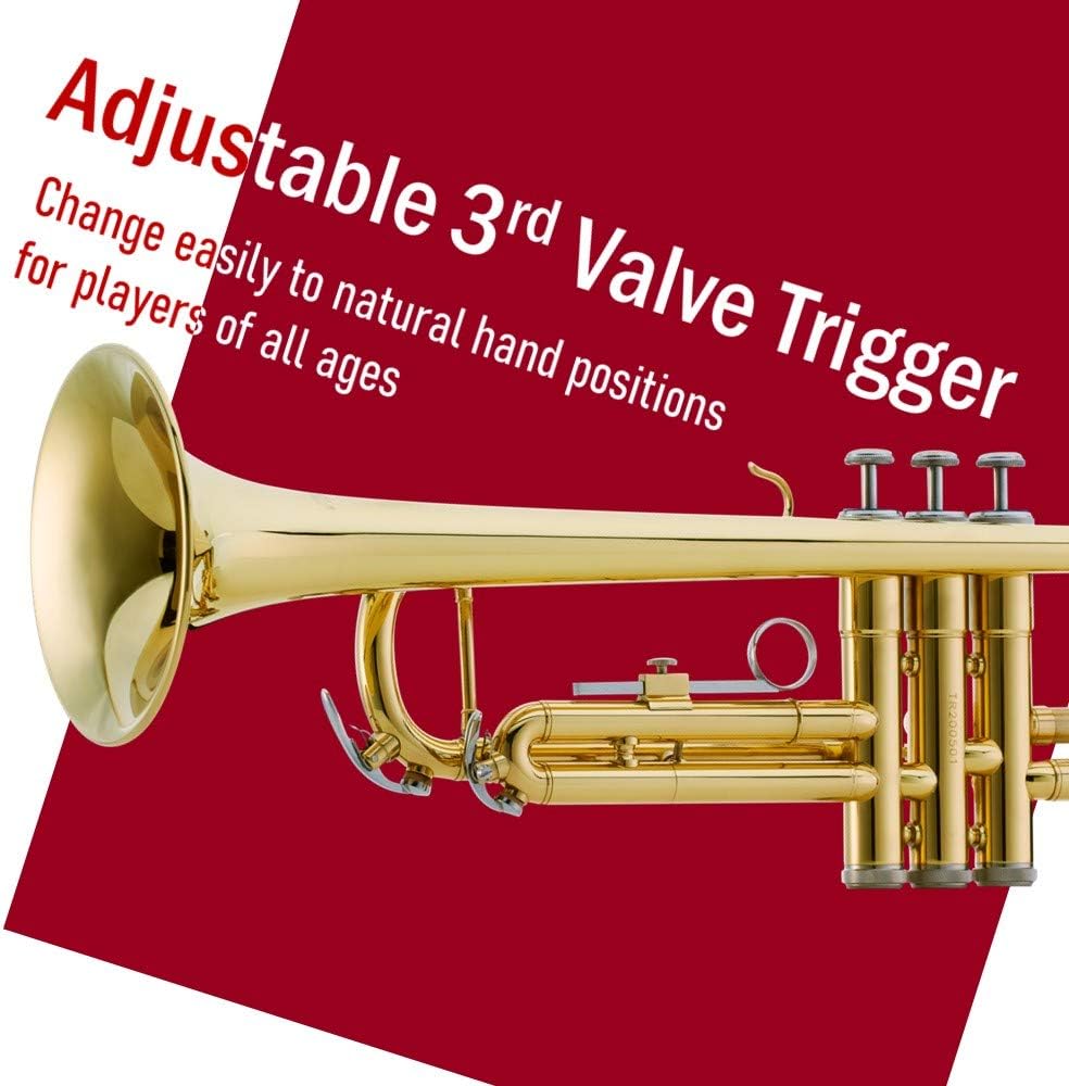 Libretto Gold Lacquer Bb Trumpet Set, Rose Brass Leadpipe | Standard for Beginner & Intermediate Students, Stainless Valve, 7C Mouthpiece, Durable Case, Portable Stand & Maintenance Kit