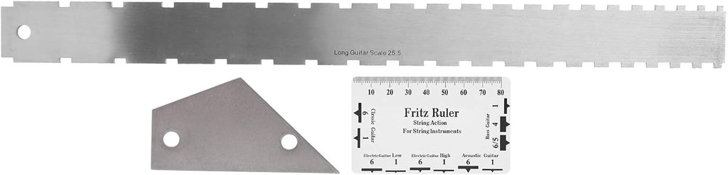 Guitar Neck Straight Edge Ruler and String Action Gauge, Dual Scale Design for 24.75 and 25.5 Inch Guitars, Stainless Steel Fret Rocker Tool Kit for Guitar Repair and Maintenance