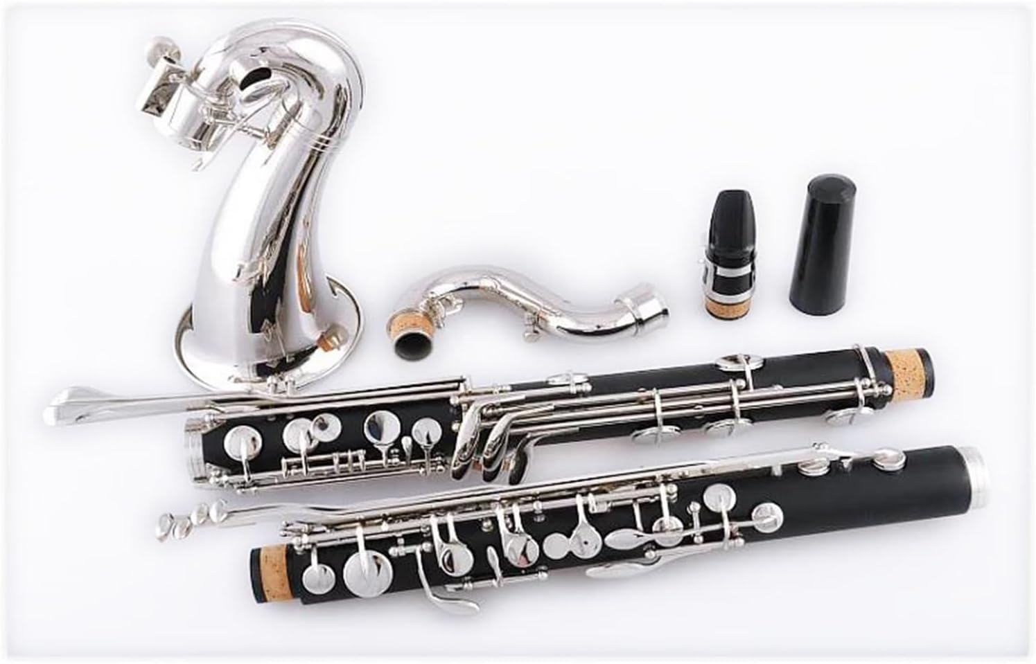 Bb Bass Clarinet Silver Plated Keys Bakelite Clarinet with Case, Copper Hoop & Bell Mouth – Student/Intermediate Woodwind Instrument