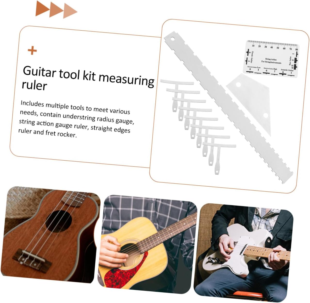 Hemoton 12pcs Guitar Tools Set Radius Gauge Action Ruler Fret Rocker for Guitar Maintenance Adjustment