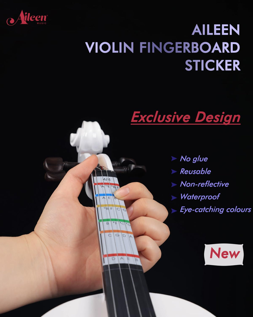 Aileen Violin 4/4 Full Size for Adults Beginners, Black Fiddle Starter Kit for Students Age 12+, including Music Stand, Unique New Fingerboard Sticker, Mute