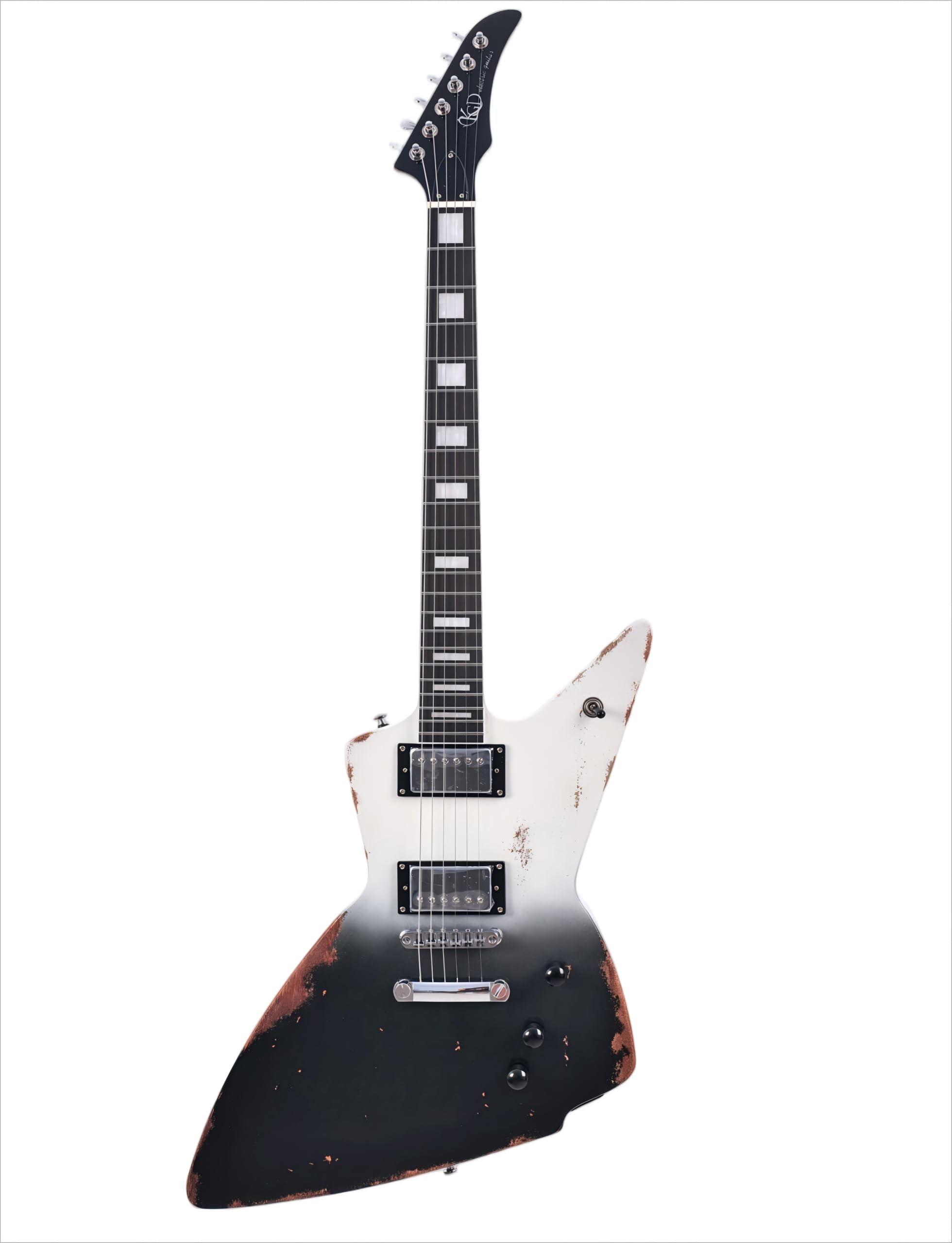 KGD Relic Electric Guitar-6-String Heavy Metal Guitar with Bone Nut, Professional Electric Guitar for Adults(Black&White)