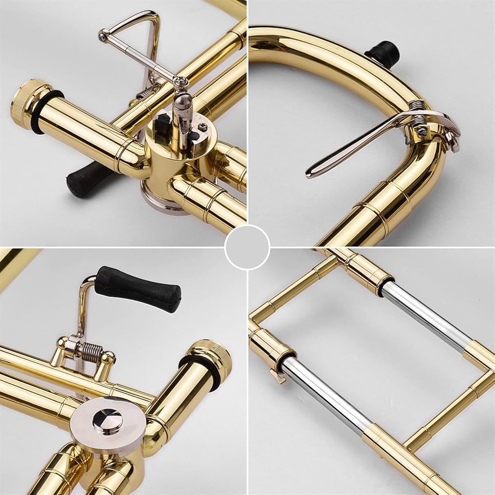 Upgraded Bb Flat Tenor Slide Trombone with F Trigger Complete Set with Mouthpiece, Carry Case, Gloves, and Cleaning Cloth
