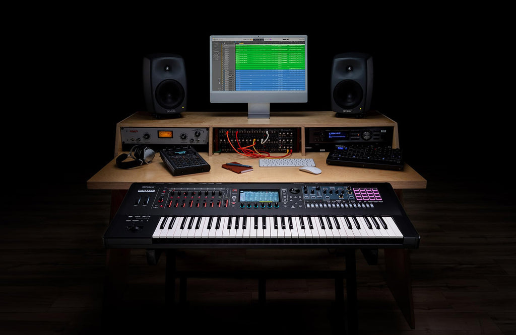 Roland Fantom 8 EX 88-Key Workstation Keyboard Synthesizer Bundle with Adjustable Stand, Sustain Pedal, Online Piano Lessons, Instructional DVD, and Austin Bazaar Polishing Cloth