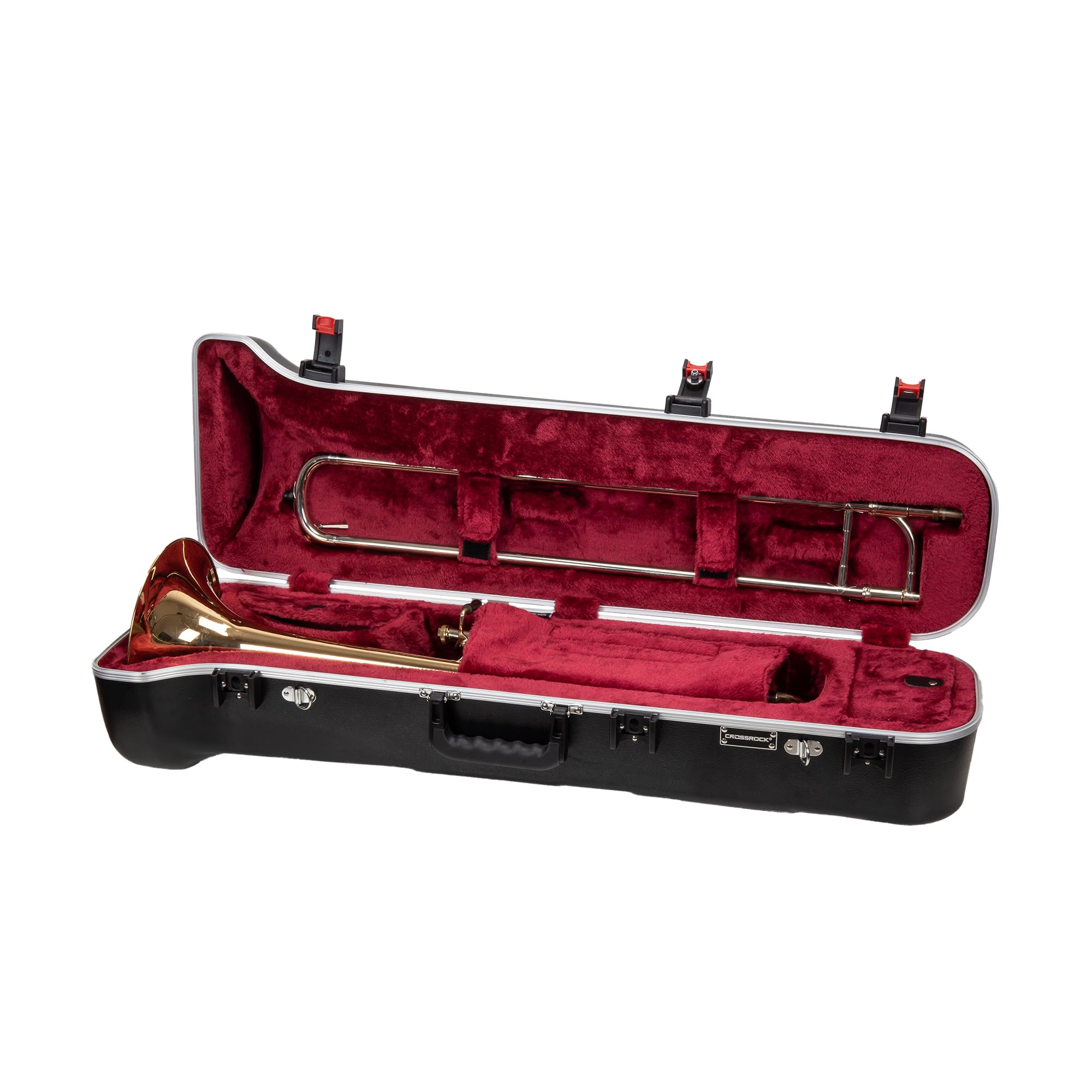 Crossrock Tenor Trombone Flight Case — Fits Bb Tenor with F-Attachment | Shockproof Design, Security Lock, Plush Interior, Single Shoulder Strap & Accessory Compartment (CRA980TBBK)