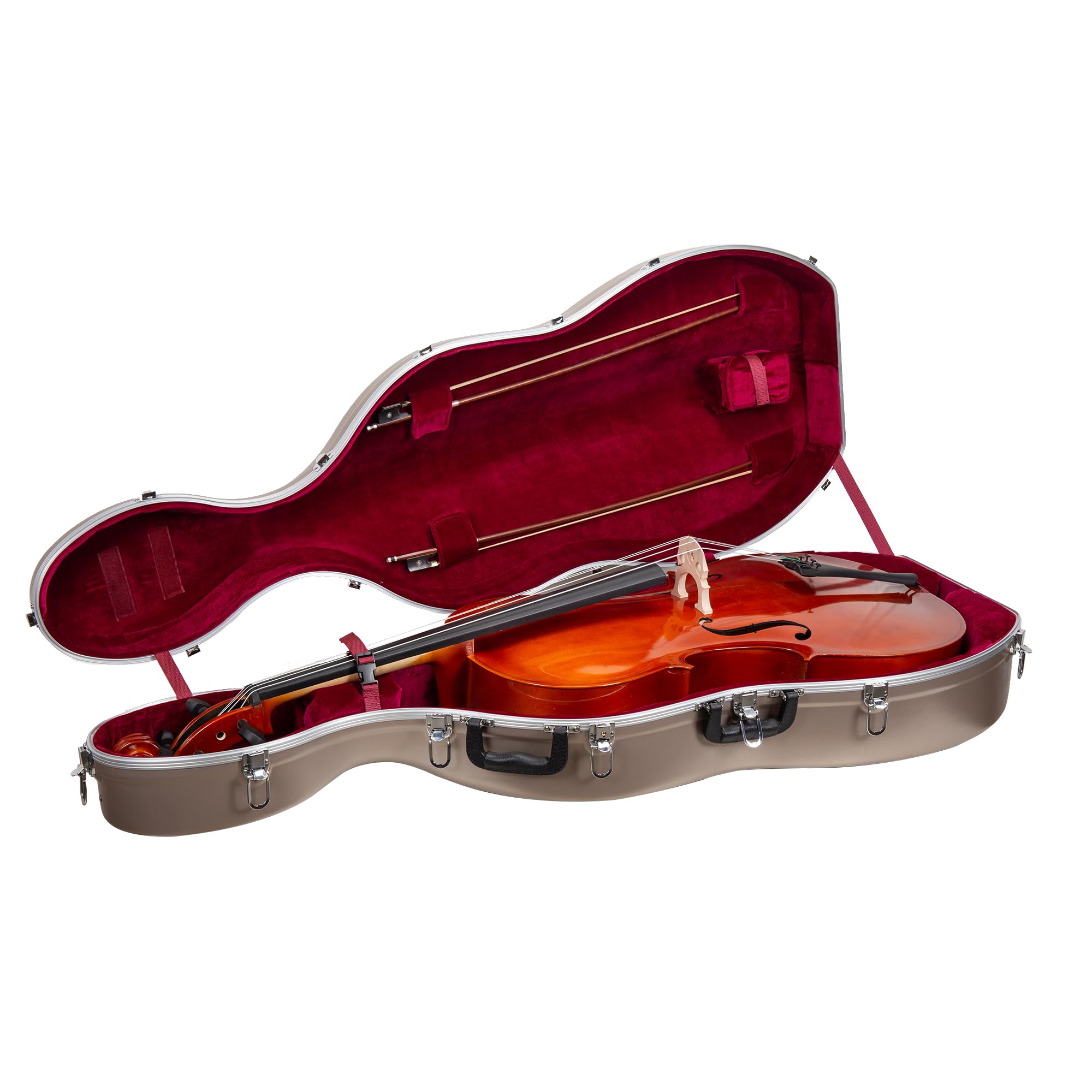 Crossrock ABS Cello Case for 4/4 & 3/4 Size | Wine Red Velvet Interior, Molded Hardshell with Wheels, Lock, Dual Bow Holders & Backpack Straps-Dark Red (CRA862CEFDR)
