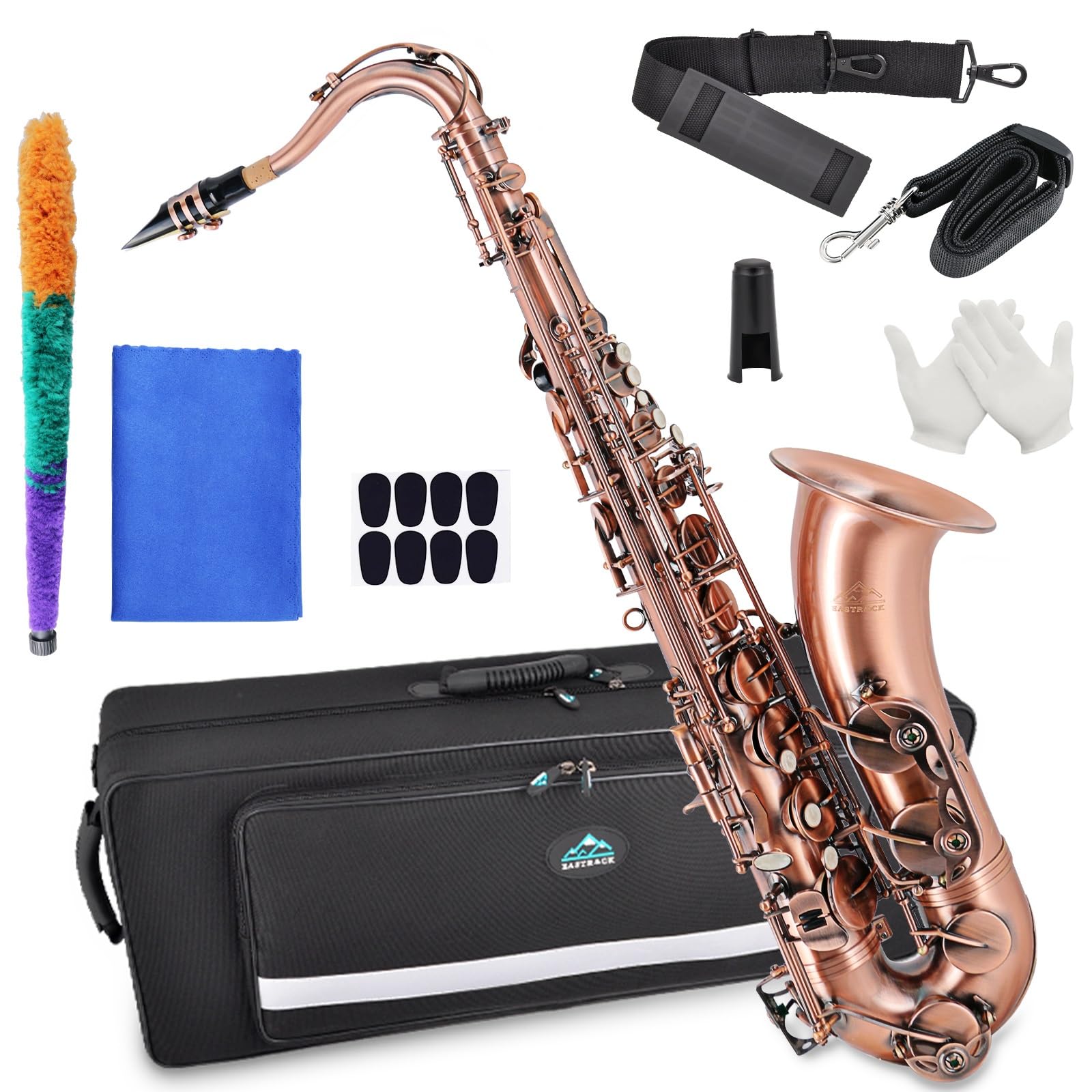 EASTROCK Nickel Tenor Saxophone B Flat Tenor Sax Professional Tenor Saxophone for Beginners Students and Musicians with Carrying Case,Mouthpiece,Reeds,Cushion Pads,Cleaning Kit,Neck Strap