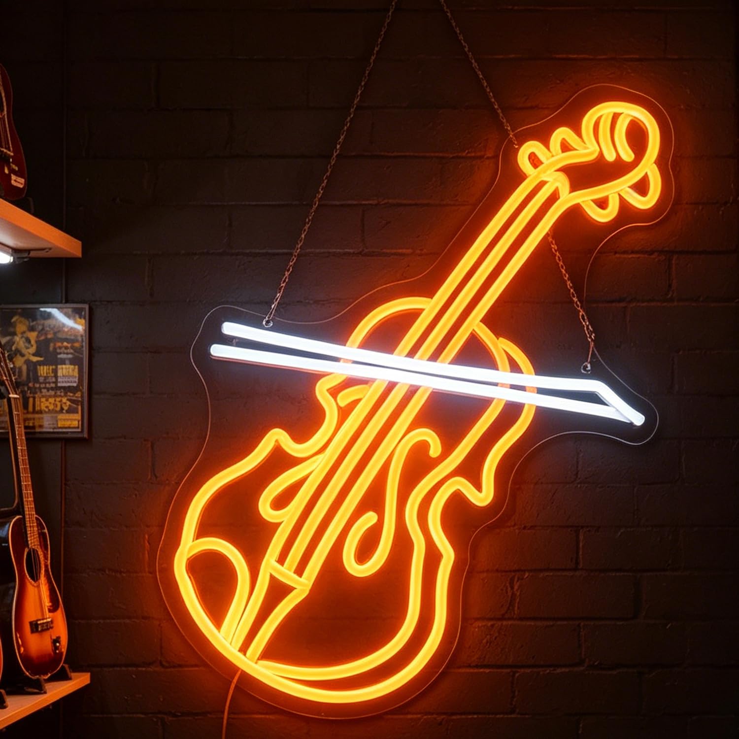 Violin LED Neon Sign, Music Player Neon Signs, Music Instrument Wall Room Bedroom Game Room Art Decor, Violin Enthusiasts Artist Neon Light Wall Art Christmas Birthday Gift