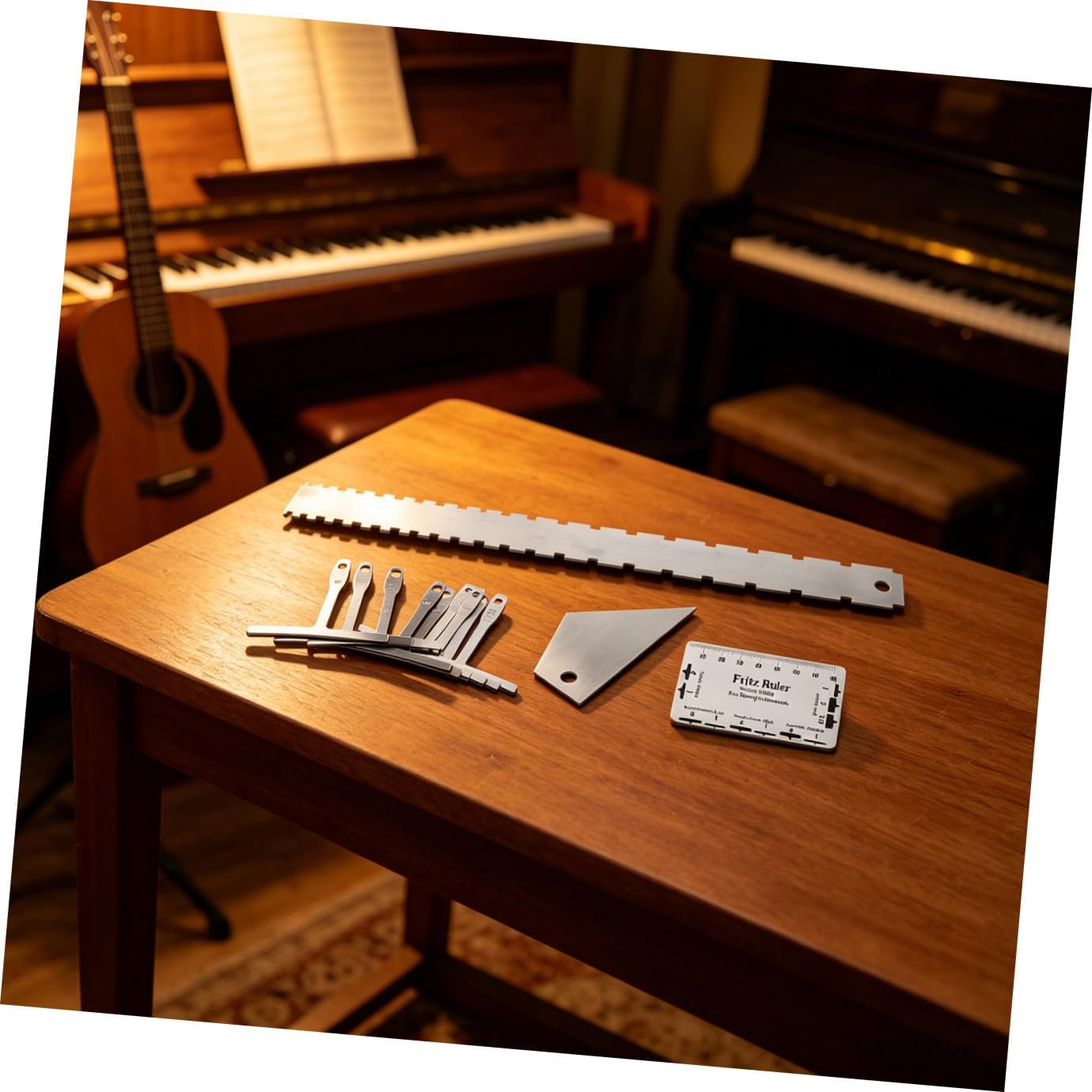 TOYANDONA Guitar String Action Gauge Ruler with Notched Radius Measurement Steel Luthier Tool for Electric Guitar Setup and String Height Adjustment