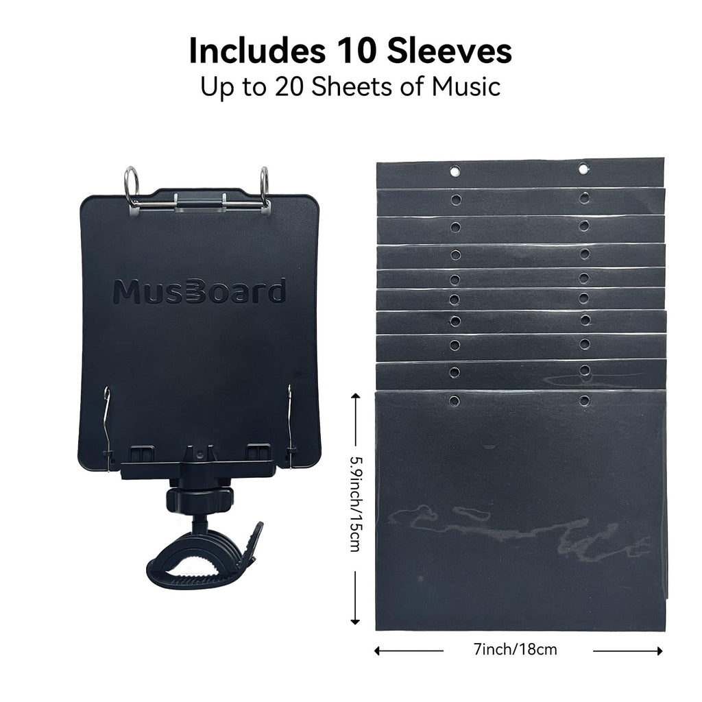 Trumpet Lyre TC10, Adjustable Marching Band Lyre for Trumpet with Flip Folder, Includes 10 Refill Sleeves