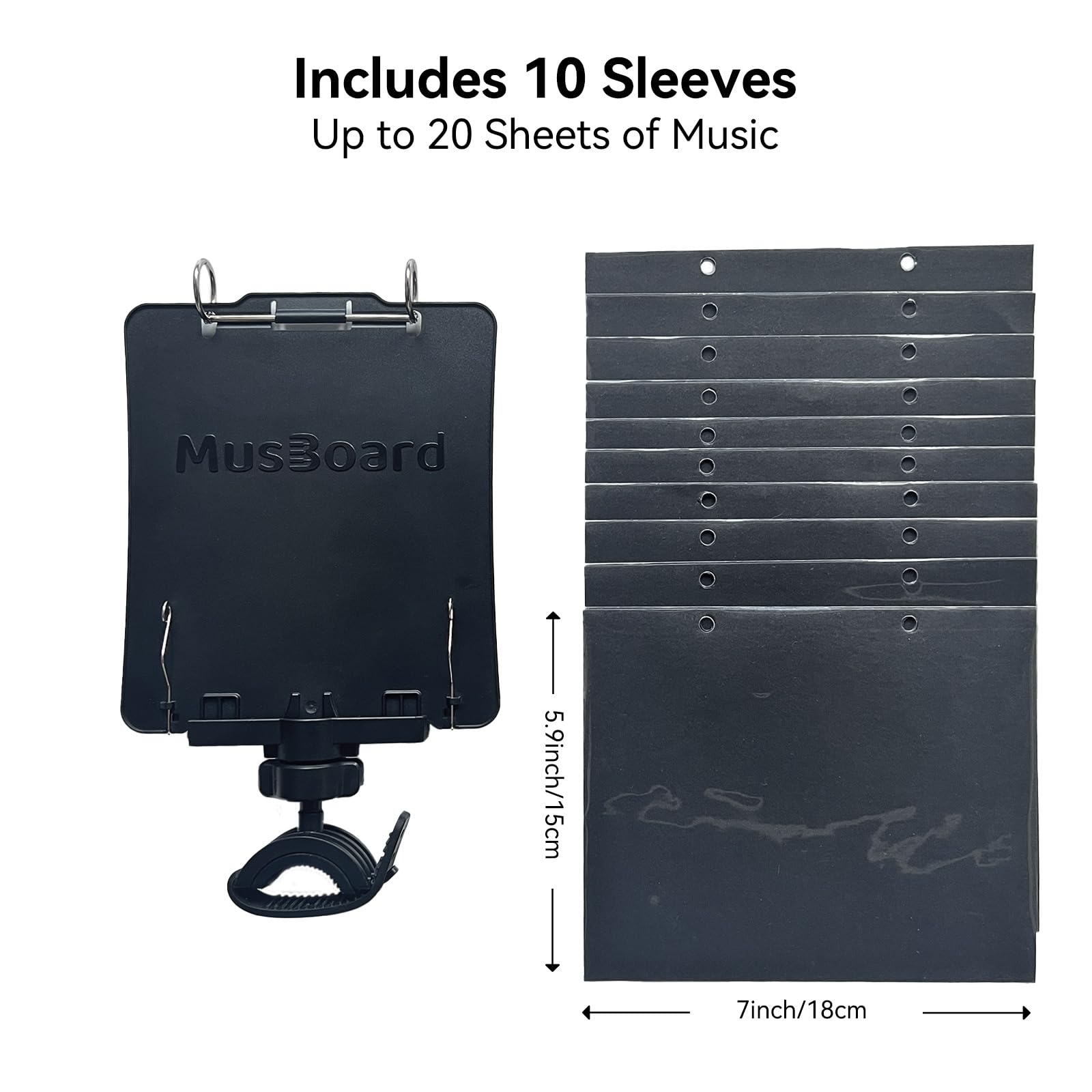 Trumpet Lyre TC10, Adjustable Marching Band Lyre for Trumpet with Flip Folder, Includes 10 Refill Sleeves