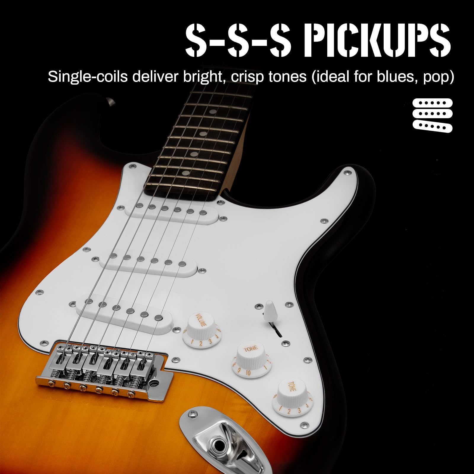 AODSK Electric Guitar with Amp Beginner Kit 39 Inch Solid Body Full Size,All Accessories,Digital Tuner,Six Strings,Four Picks,Tremolo Bar,Strap,Gig Bag,Starter kit (Blue-HSS)