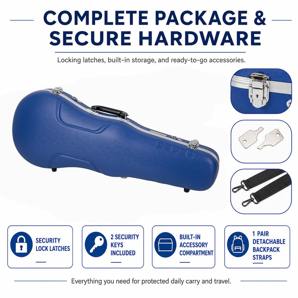 Crossrock Shaped Violin Case for 4/4 Full-Size Violin | Interior Accessory Compartment, 2 Bow Holders, Security Lock, Detachable Shoulder Straps - Black (CRA880VFBK)