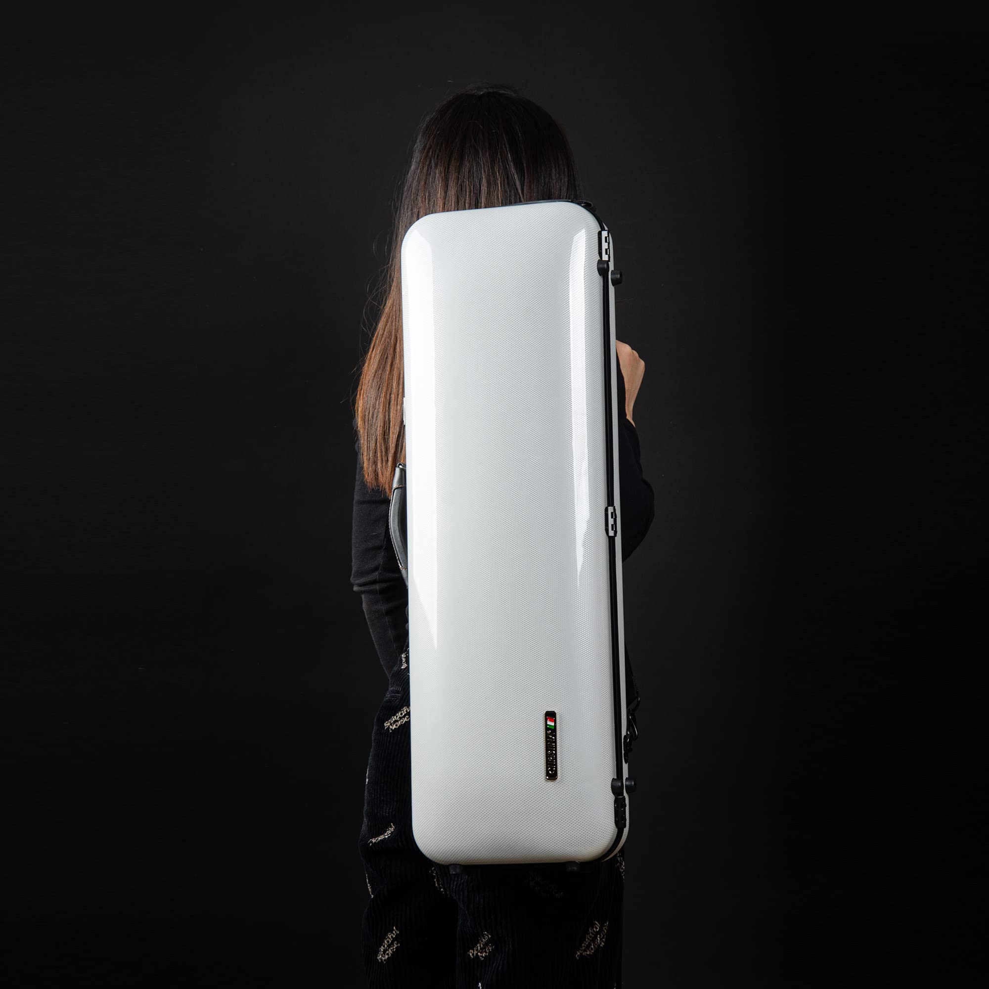 Christina 4/4 Full Size Violin case High-Strength Carbon Fiber Rectangular Violin Music Bag With Combination Lock and Extra Bag White Violin Hard Case (VB-Square-White Stripe spot)