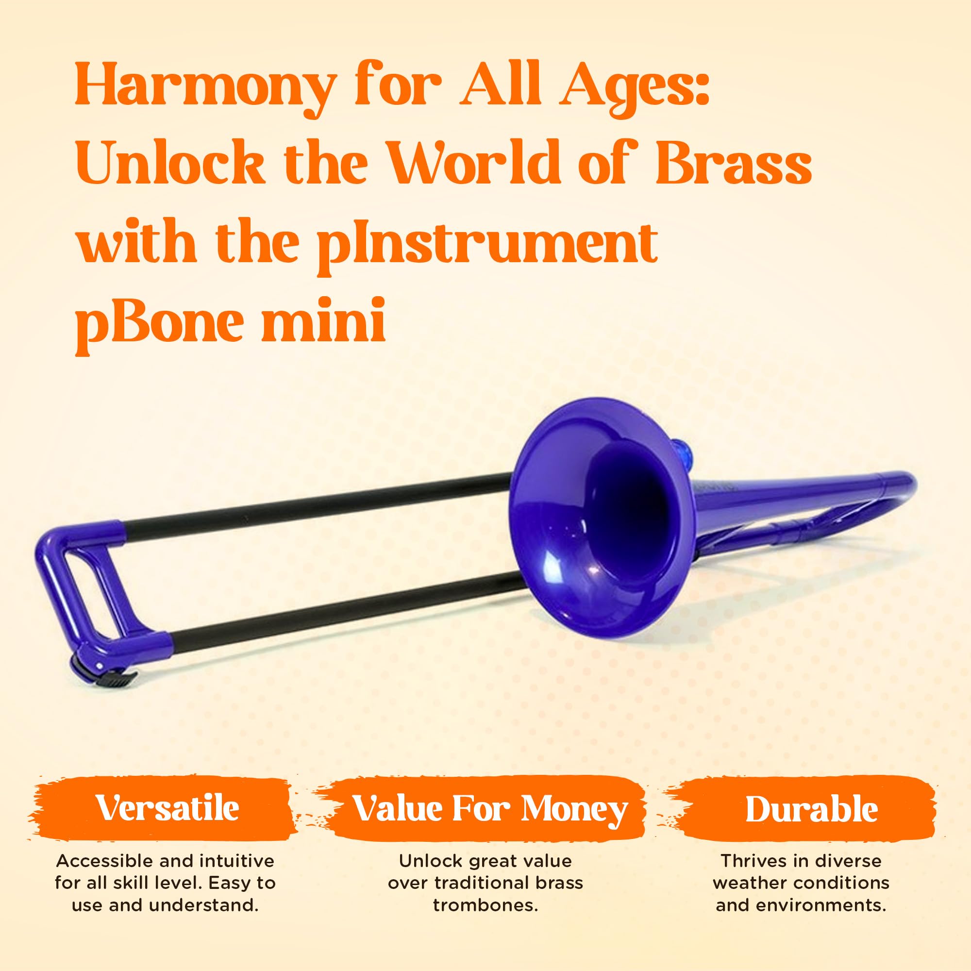 pBone Plastic Kids pBone Mini Trombone - Mouthpiece and Carrying Bag- Lightweight Versatile, Comfortable Ergonomic Grip- Eb Authentic Sound for Student & Beginner- Durable ABS Construction- Blue