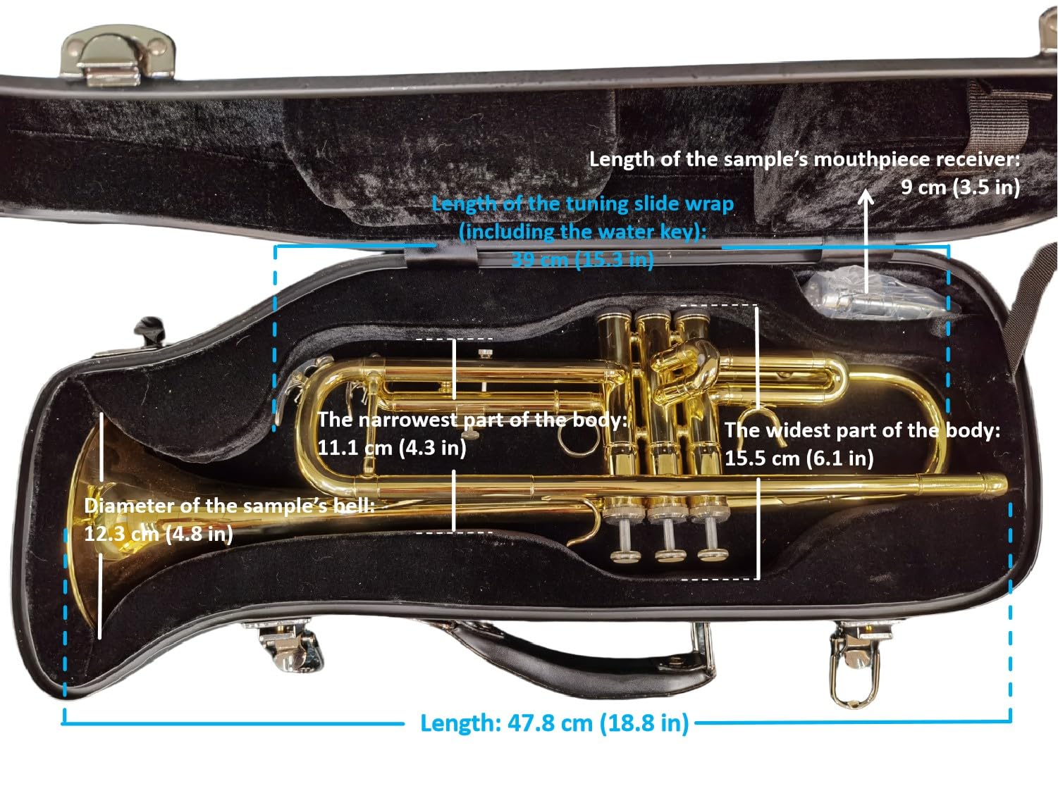 Crossrock Fiberglass Case fits for Trumpet with removable shoulder straps-Black(CRF1020TRBK)