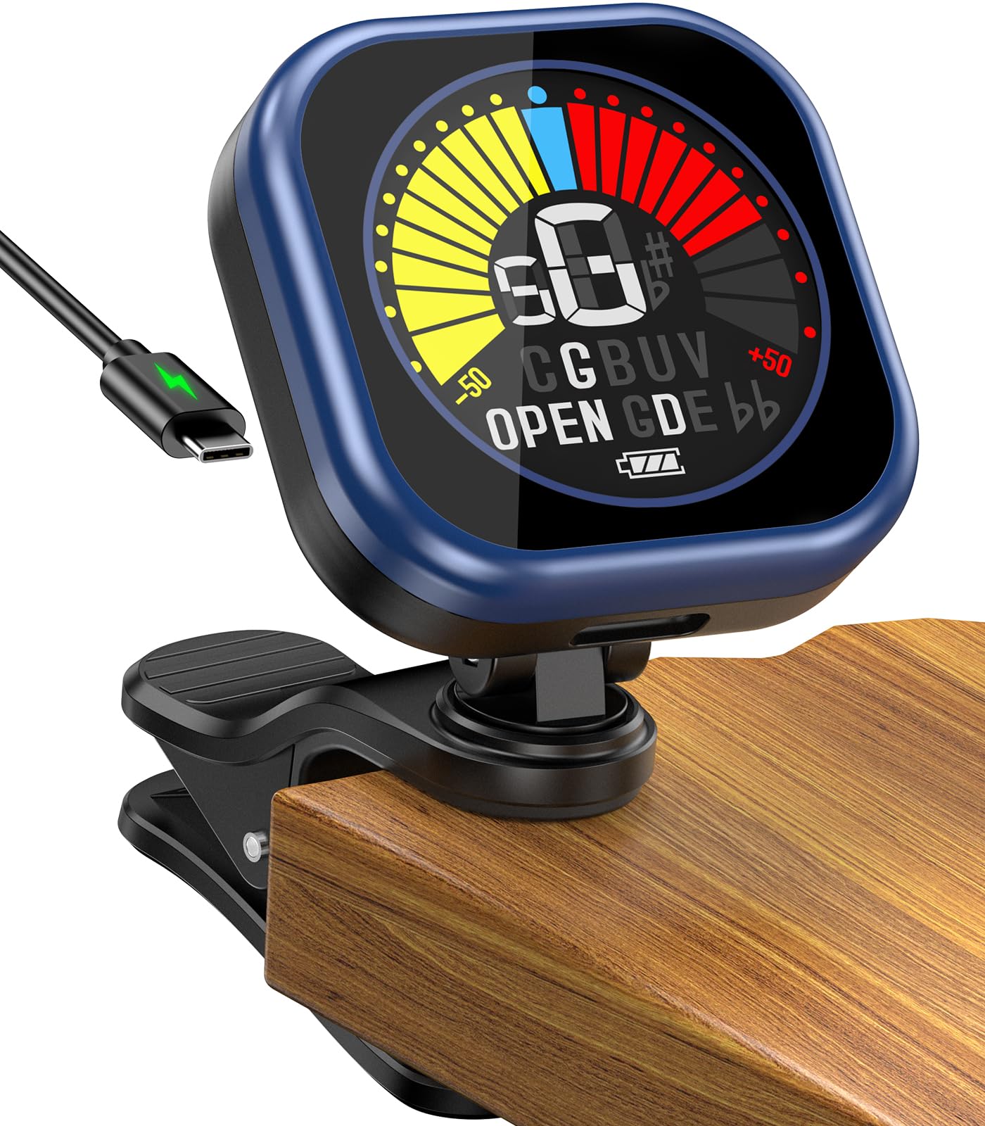 New Bee Guitar Tuner Clip-On Rechargeable with Color Screen 360° Rotatable Acoustic Chromatic Open Tuning for Guitar, Bass, Ukulele, Violin, Cello(Black, 1 Pack)