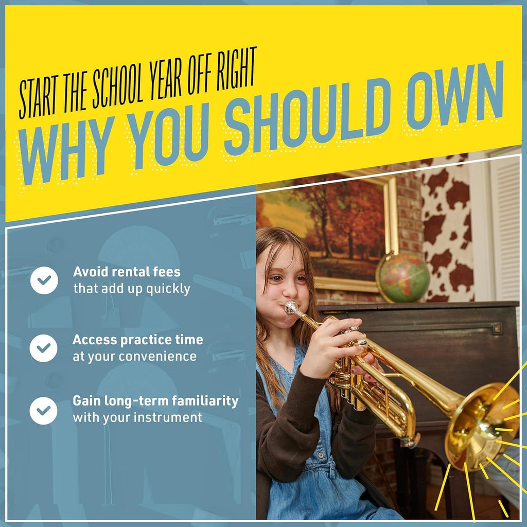 Mendini By Cecilio Bb Standard Trumpet Set for Beginners - Brass Trumpet Instrument with Hard Case, 7C Mouthpiece, Valve Oil, Cleaning Cloth, Maintenance kit and Gloves (Gold)