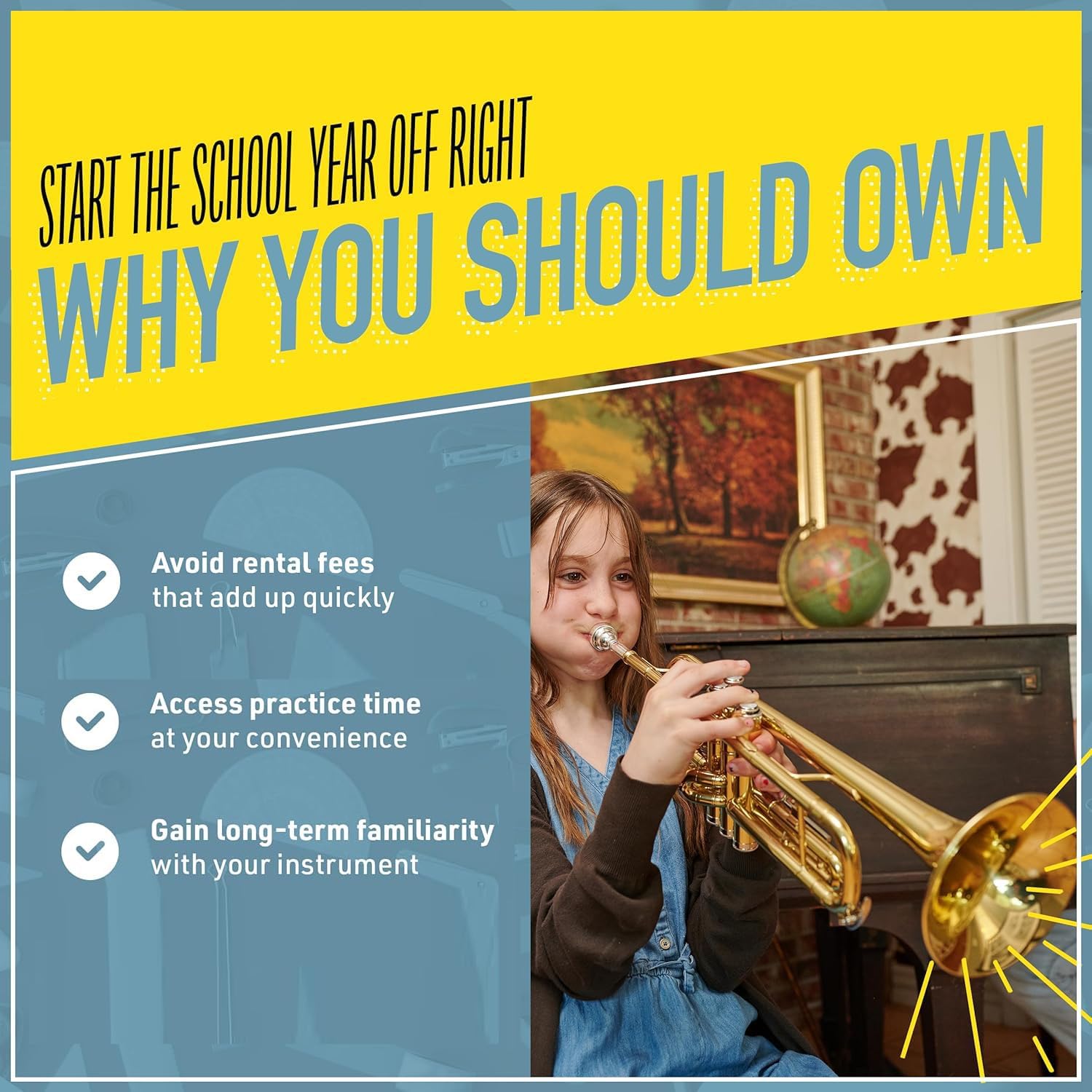 Mendini By Cecilio Bb Standard Trumpet Set for Beginners - Brass Trumpet Instrument with Hard Case, 7C Mouthpiece, Valve Oil, Cleaning Cloth, Maintenance kit and Gloves (Gold)