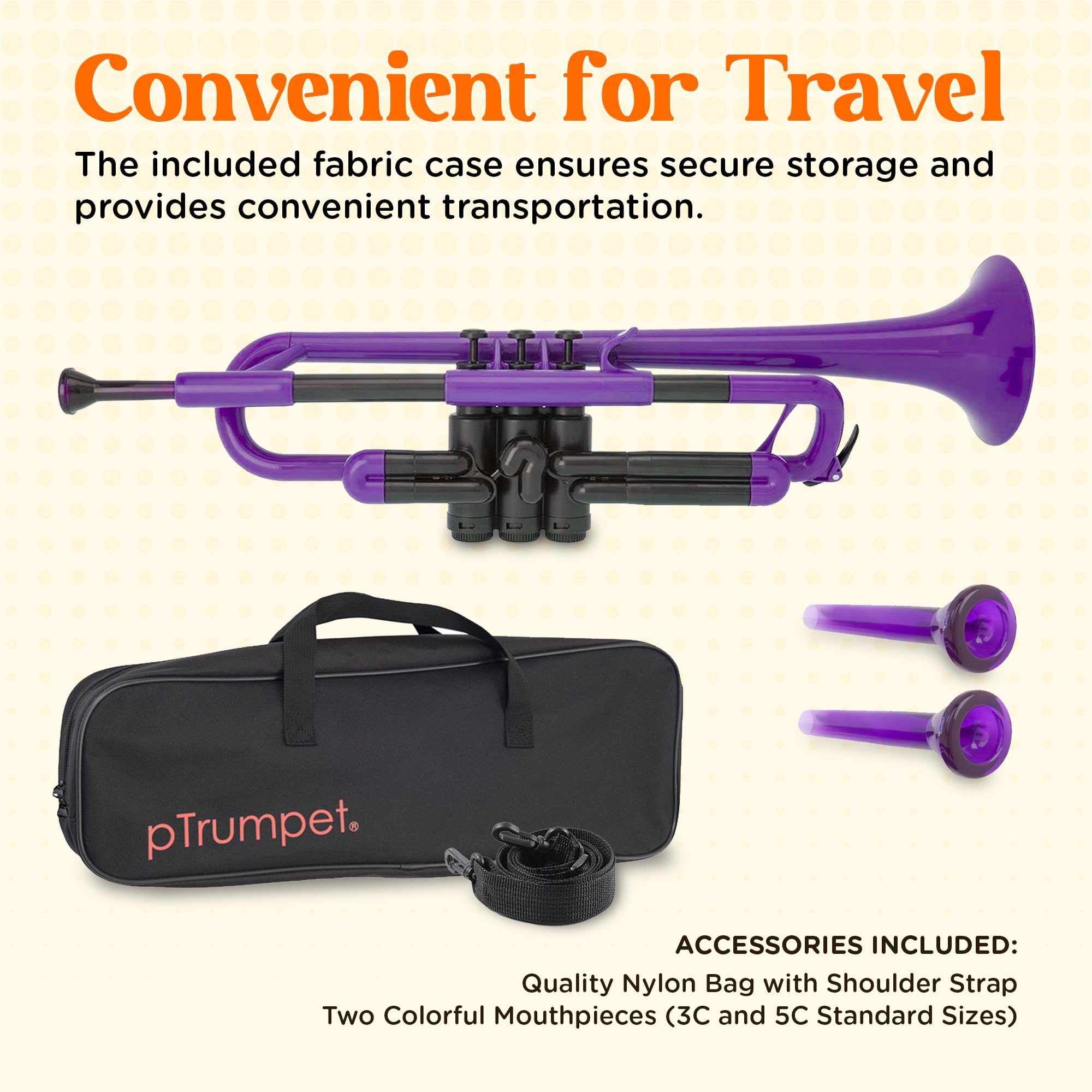 pTrumpet Bb Plastic Trumpet - Durable pInstruments Design with Ergonomic Grip - Includes 3C & 5C Mouthpieces and Carrying Bag - Authentic Sound for Students & Beginners - ABS Build - Green