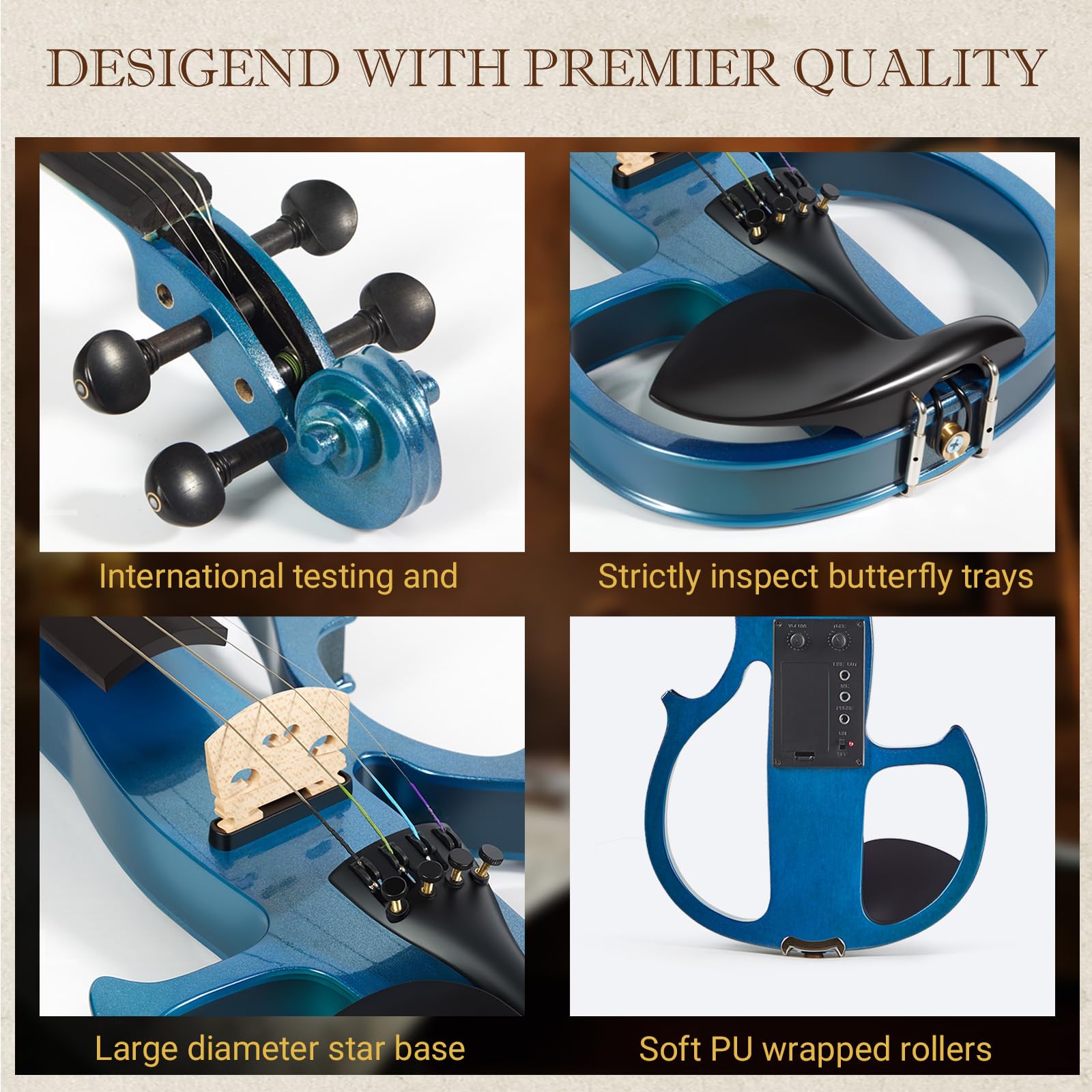 Cobalt Blue Silent Electric Violin 4/4 Full Size, Acoustic-Electric Violin for Beginners & Students, Quiet Practice with Headphones, High-Fidelity Pickup, Complete Starter Kit
