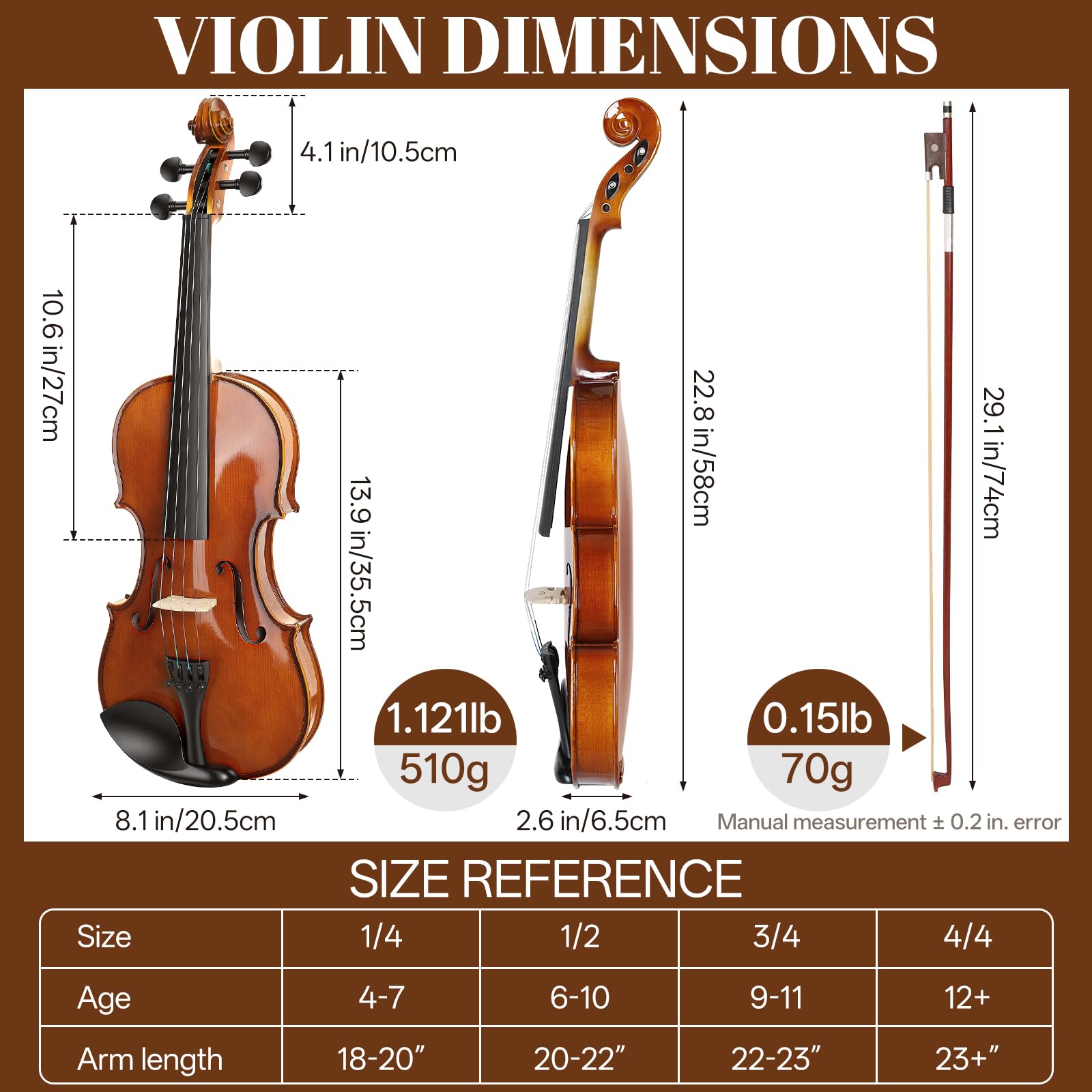 Kmise Violin 4/4 Full Set, Fingerboard Fret Markings Violins, Matte Acoustic Fiddle for Adults, Beginners, Students with Violin Case, Rosin, Strings, Bow, Shoulder Rest, Beginner's Guide (Matte, 4/4)