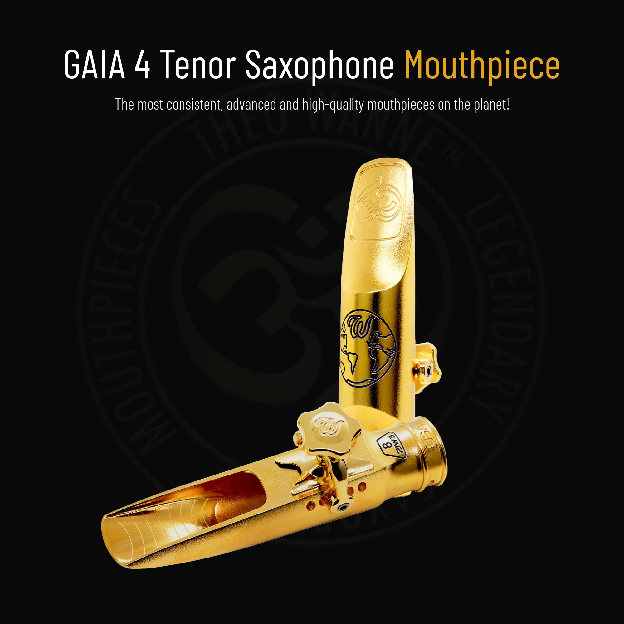 Theo Wanne Vintage Gaia 4 Tenor Saxophone Mouthpiece - Roll-Over Shark Gill Baffle - Huge, Warm and Free Sound – Large Stadium Chamber - Includes Reed Replacer Cap