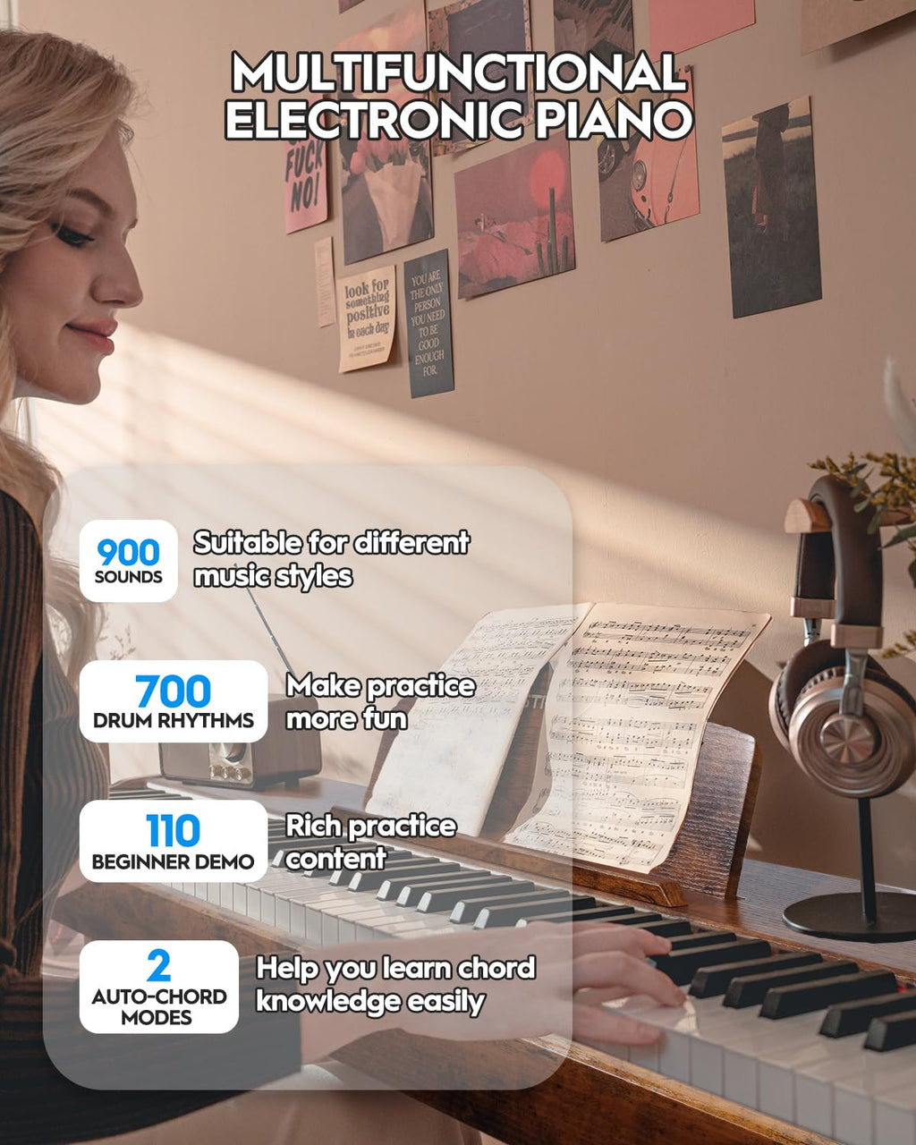 STRICH Digital Piano 88 Keys, Hammer-Action Weighted Keyboard, Full size Electric Piano Keyboard with Stand, 25Wx2 Speakers, Supports USB-MIDI/Wireless Connecting SDP-300S (Color Mahogany)