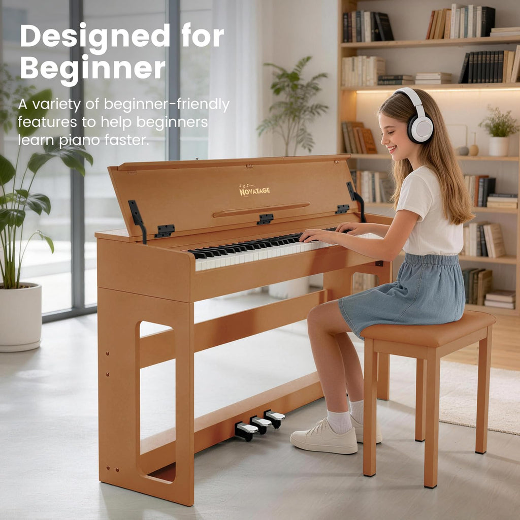88-Key Weighted Piano Keyboard, Hammer Action Digital Piano with Speakers, Wooden Electric Piano with bench, Triple Pedal, Headphone, cover, Supports MIDI Connecting (Brown)