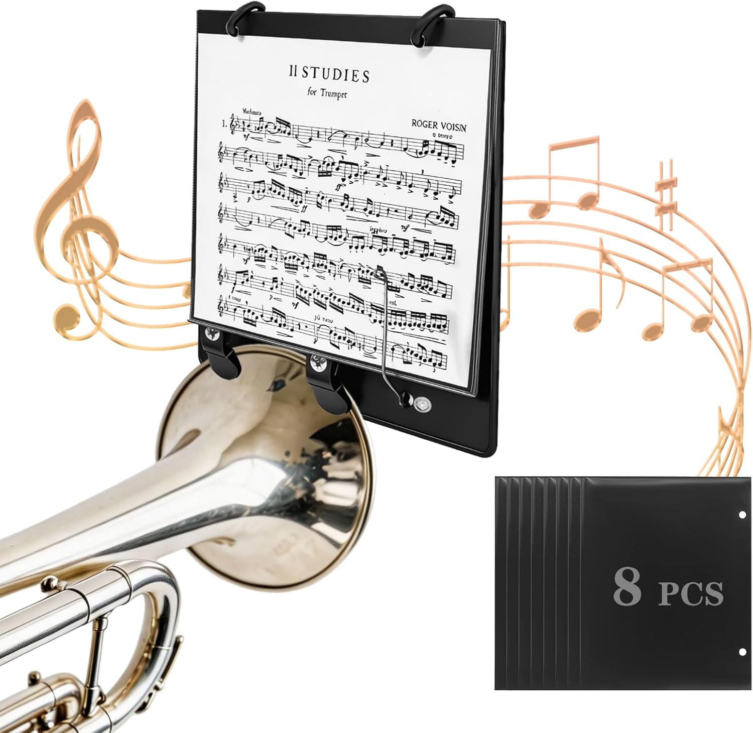 Marching Band, Flip Folio Folder for Flute,Trumpet,Trombone,Cornet Sheet Music Lyre for Brass Instruments,Lightweight ABS Music Folder,One-Handed Page Turning