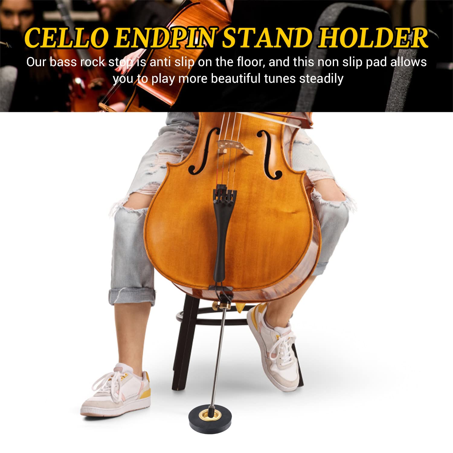Facmogu Rock Stop for Cello, Cello Endpin Rest for Floor Protector String Instrument Accessory Christmas Gift, Rock Stop Endpin Stand Holder with Reinforced Brass Cup & Rubber Mat Anti-Slip Base