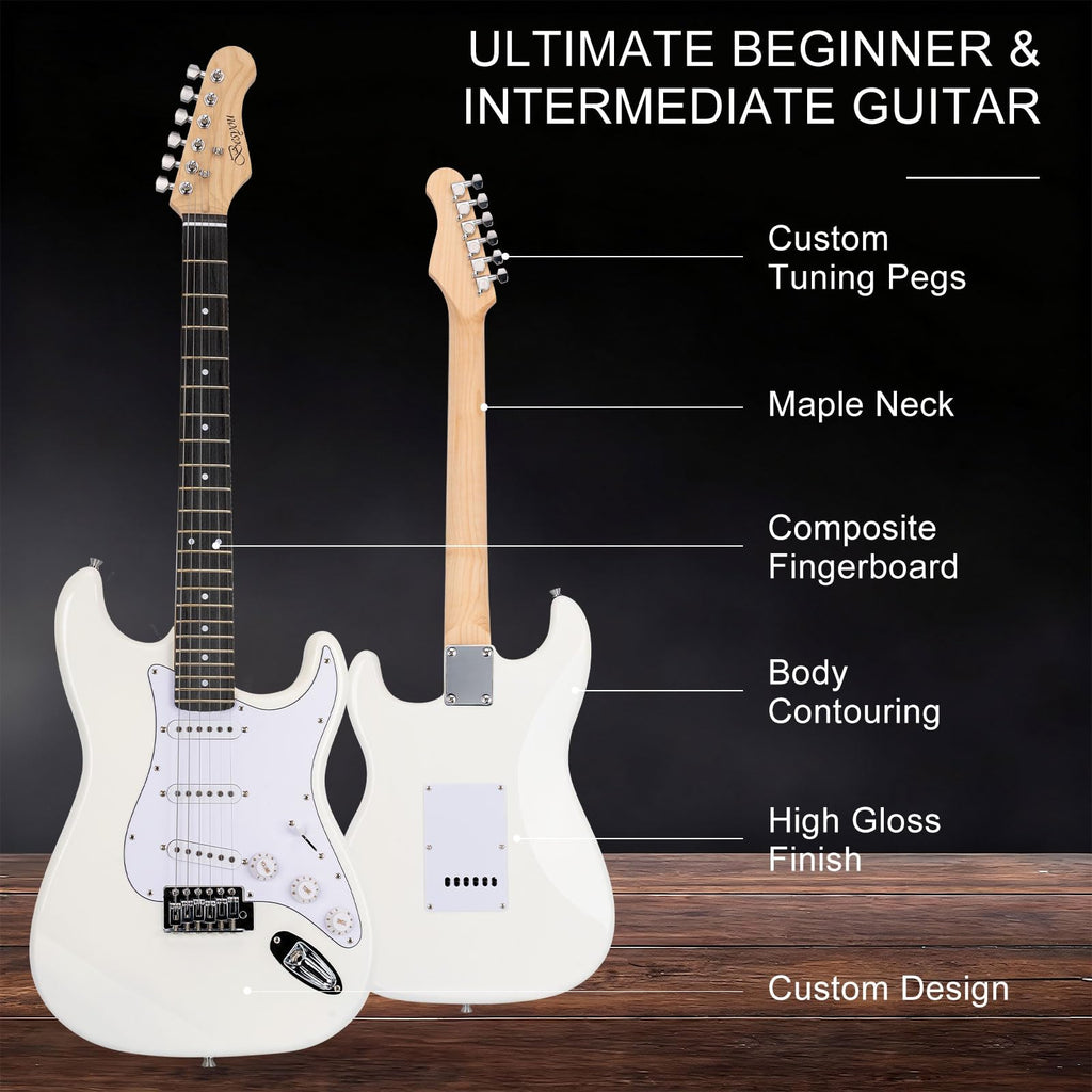 39 Inches Full Size Electric Guitar Beginner Electric Guitar Kits with 10W Amp Classic SSS Pickup Complete with Gig Bag Tuner Capo Strap Picks Guitar String Winders Black