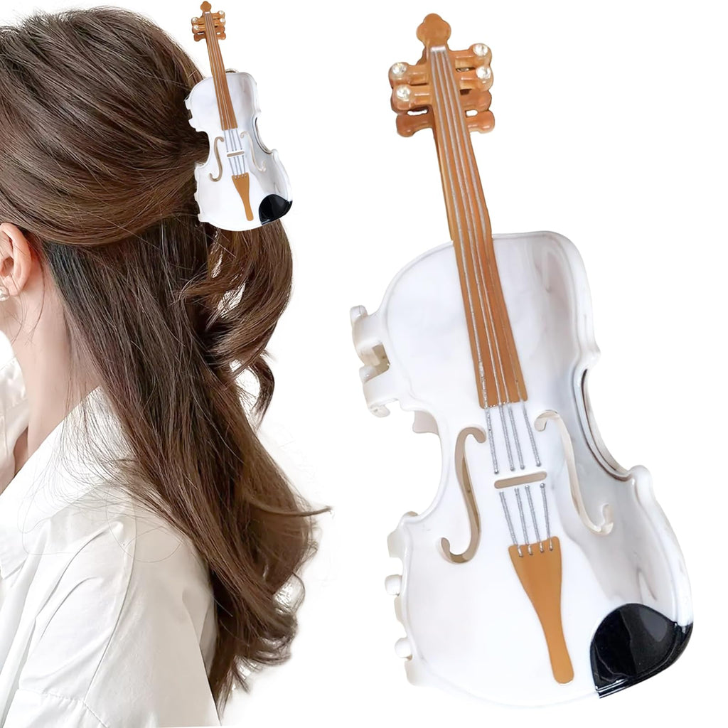 Decorative Violin Hair Clip,Novelty Acetate Claw Clips,Music Instrument Hair Clips for Women(Tortoiseshell Brown)