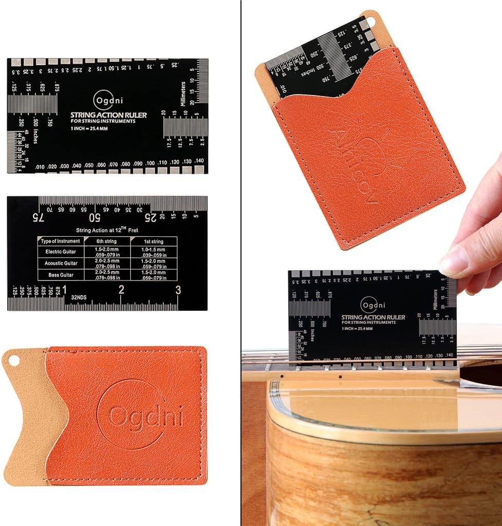 Guitar String Action Ruler Gauge Guitar Repairing Tool With Leather Case For Guitar Ukulele Bass Banjo Mandolin