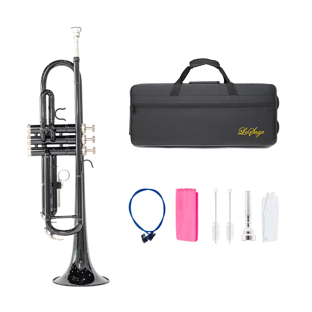 LeSage Bb Standard Trumpet Set for Beginner, Brass Student Trumpet with Carrying Case, Care Kit, Valve Oil, Cloth, 7C Mouthpiece & Gloves Silver