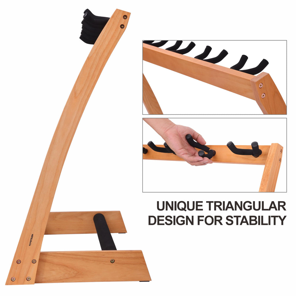 Nefelibata Guitar Stands 5 Wooden Guitar Rack Floor for Guitars and Cases, Electric, Acoustic, Bass Guitars, Cellos, German Ash