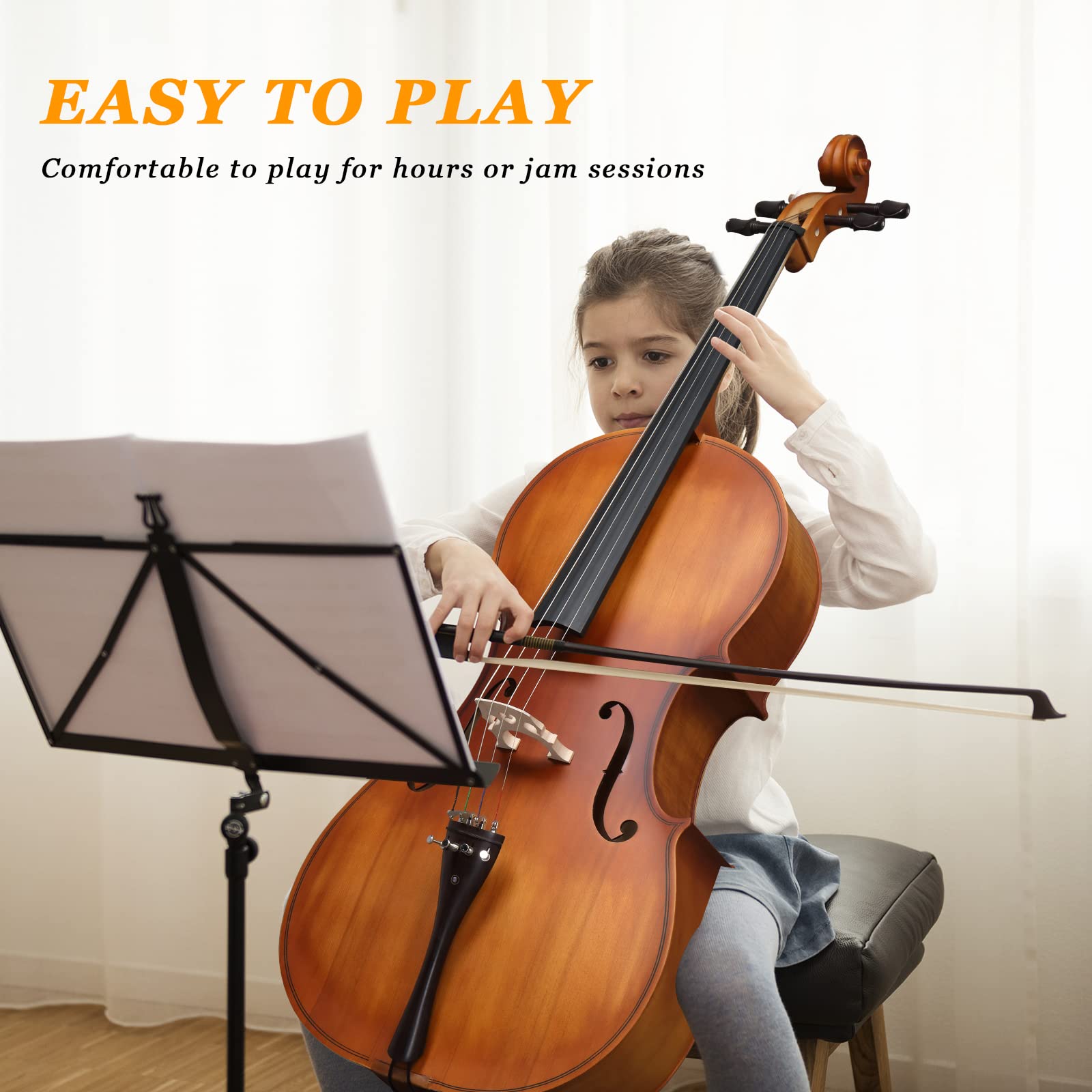 Ktaxon 4/4 Ebony Fitted Cello, Acoustic Cello Full Size cello with 7mm Padding Cello Case, Extra String, Bridge, Bow and Rosin for Beginner Adult(Matte)